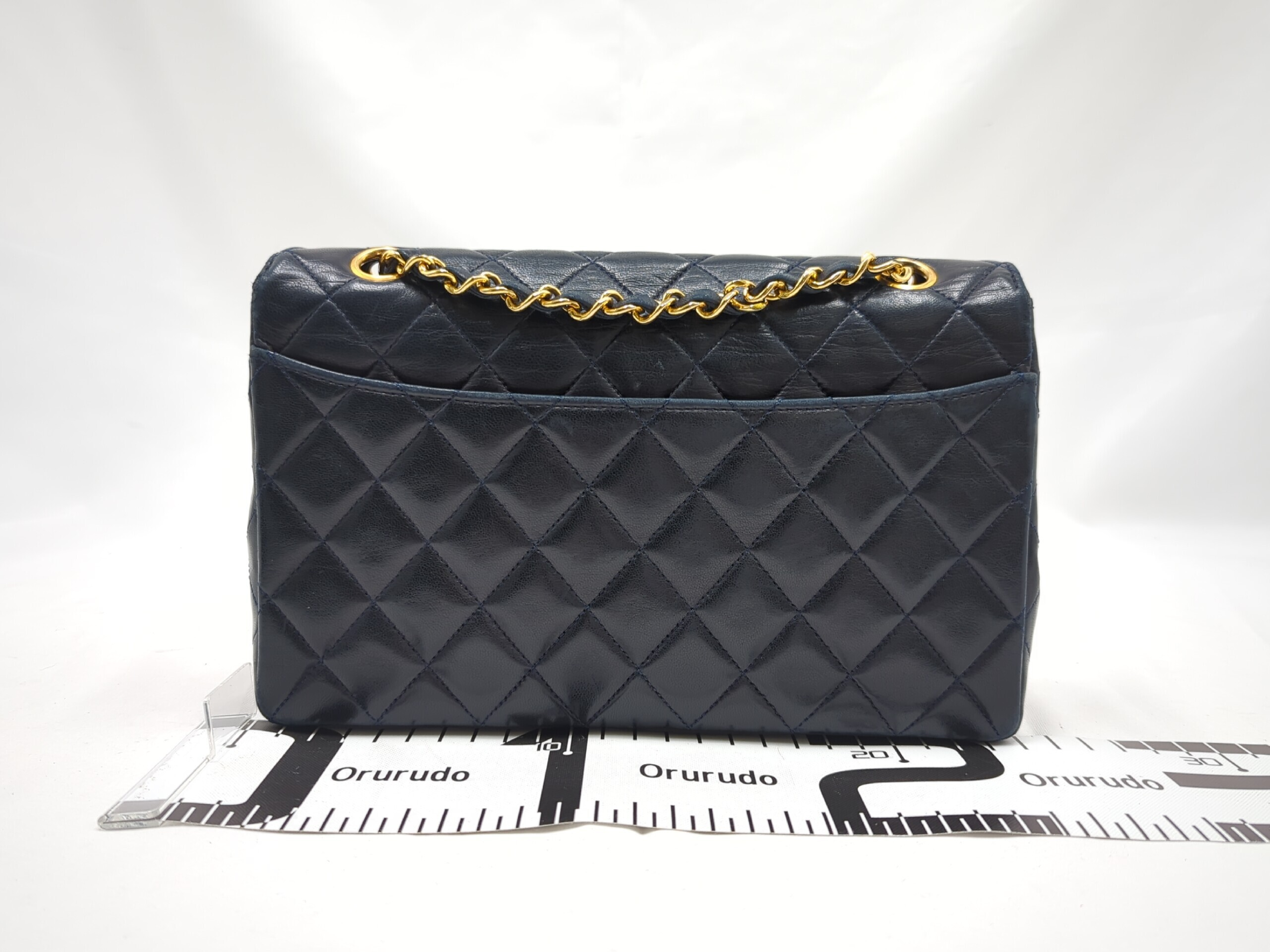 Lambskin Single Flap Matelassé Chain Shoulder Bag, Navy, Series 1 — view 2