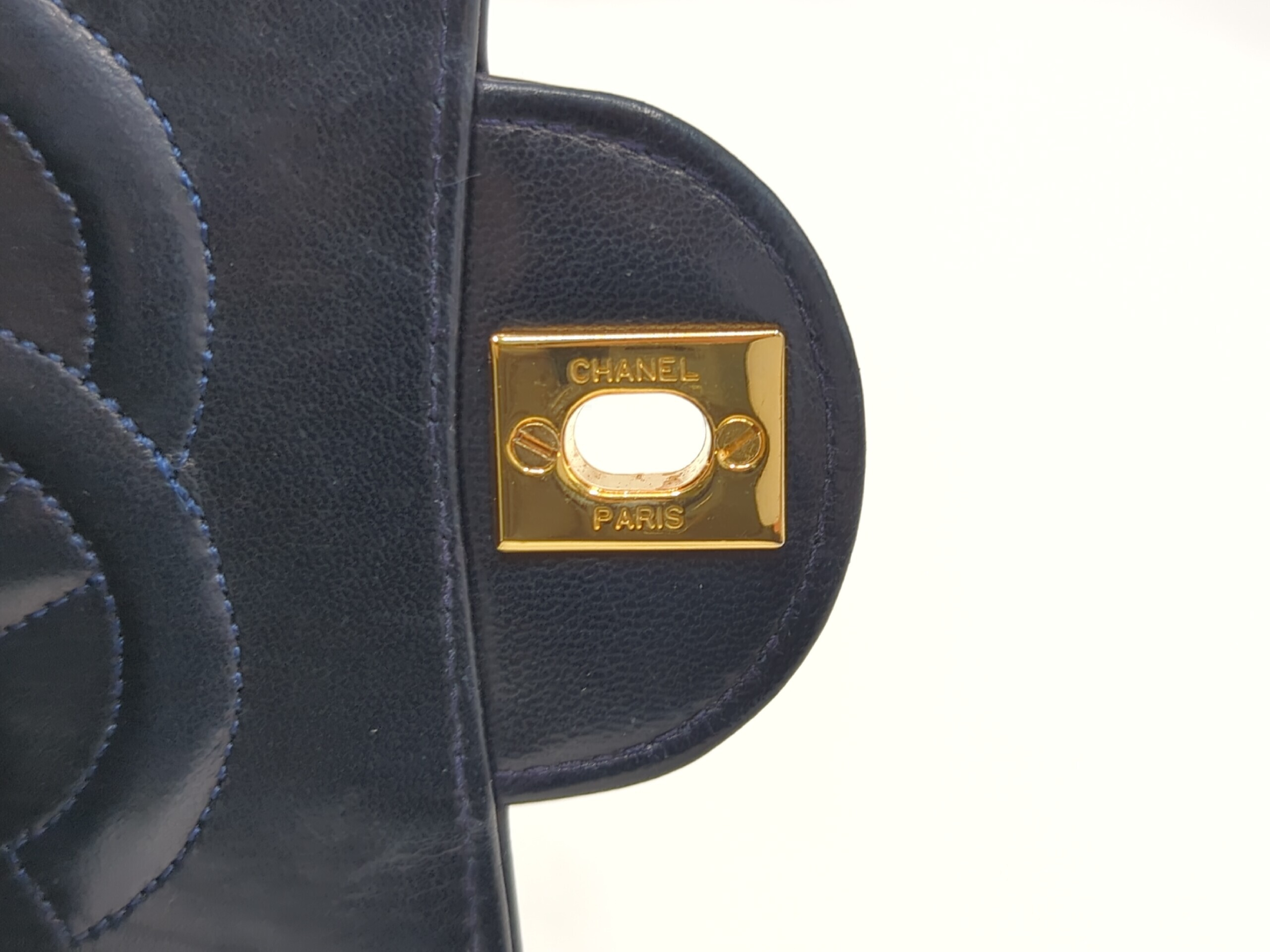 Lambskin Single Flap Matelassé Chain Shoulder Bag, Navy, Series 1 — view 12