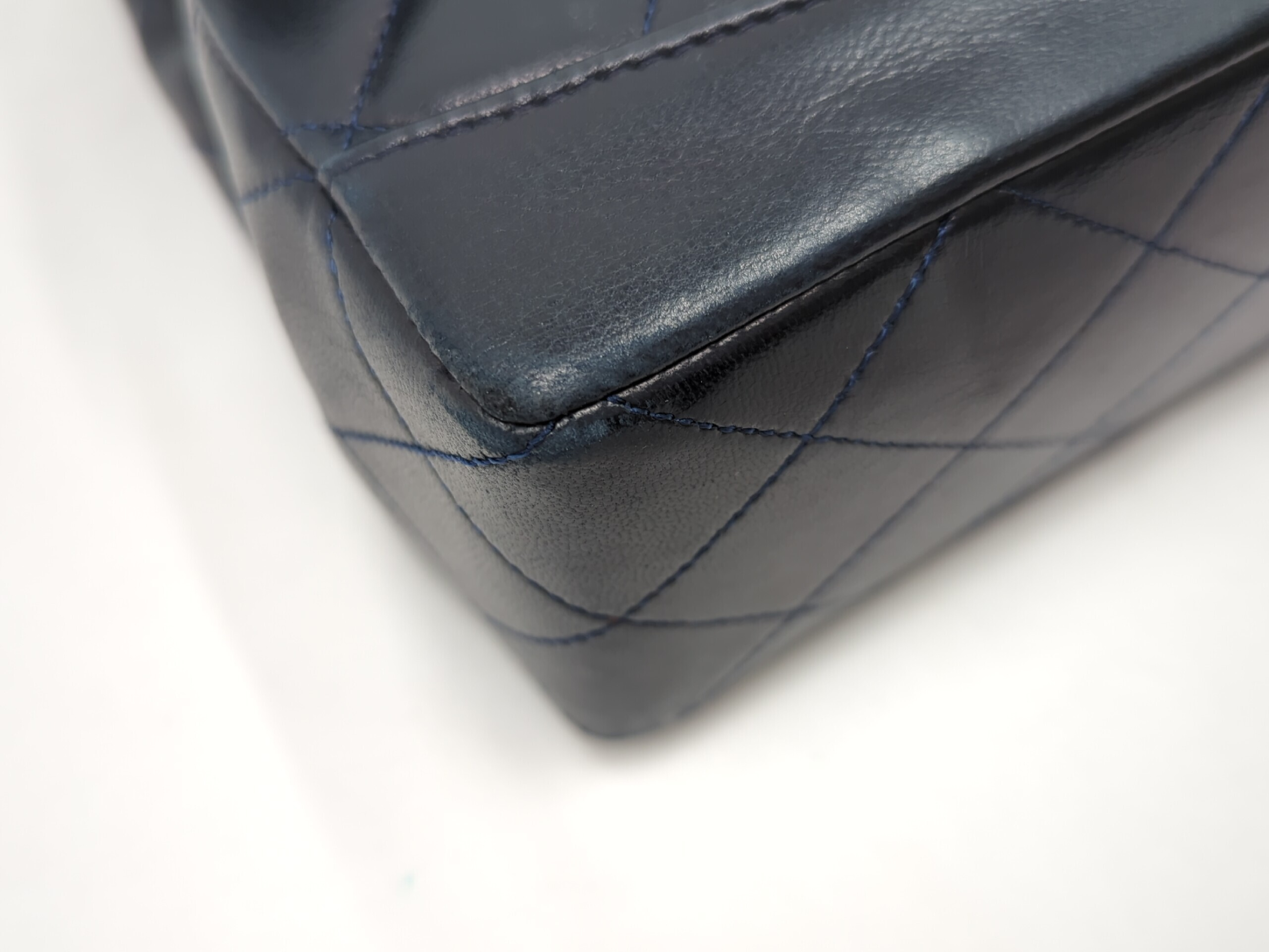 Lambskin Single Flap Matelassé Chain Shoulder Bag, Navy, Series 1 — view 3