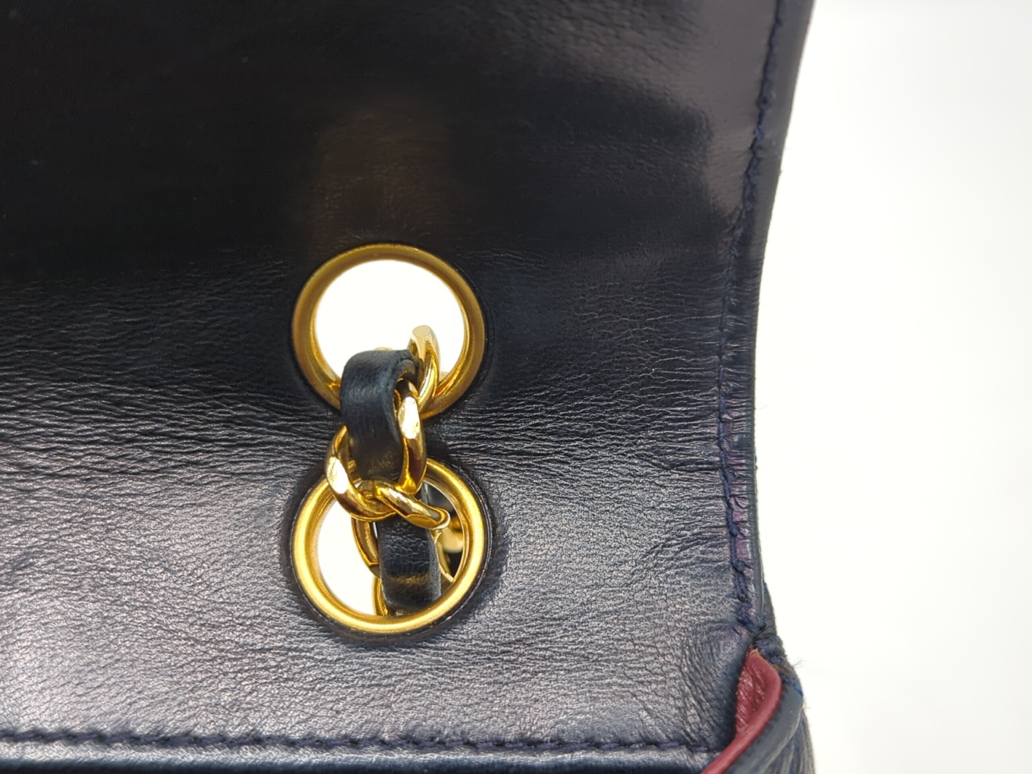 Lambskin Single Flap Matelassé Chain Shoulder Bag, Navy, Series 1 — view 8