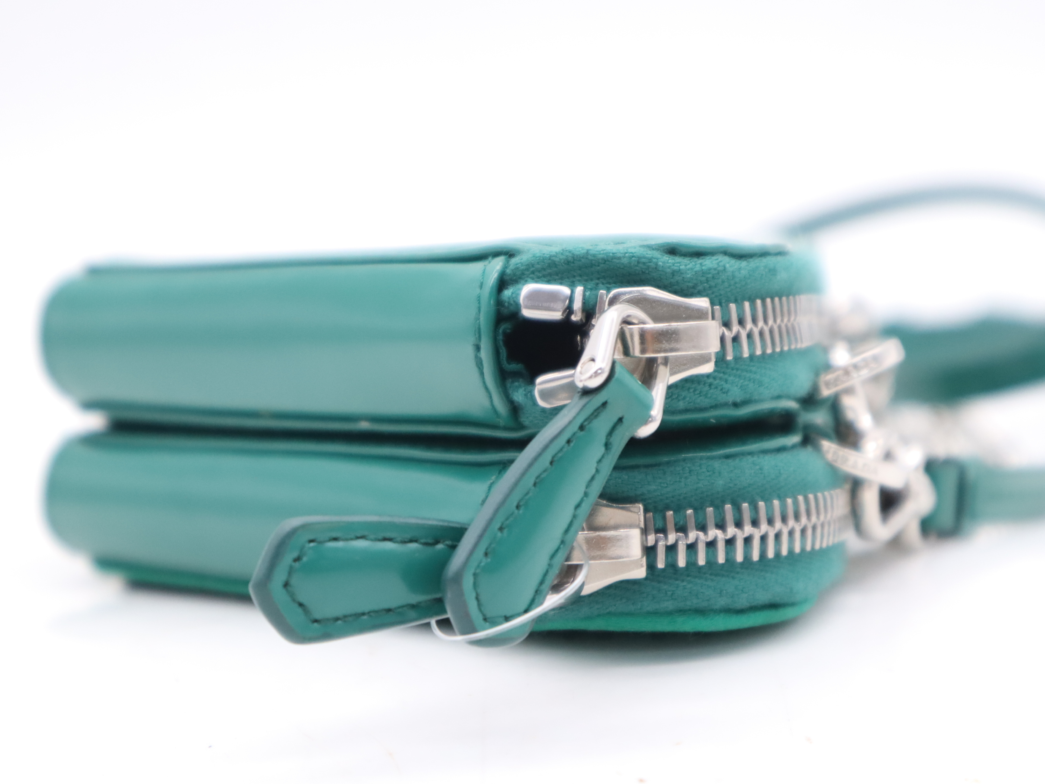 1NR015 Bijou Leather Triangle Mini Pouch, Green, with Shoulder Strap and Box, RFID Tested, Shoulder Bag — view 5