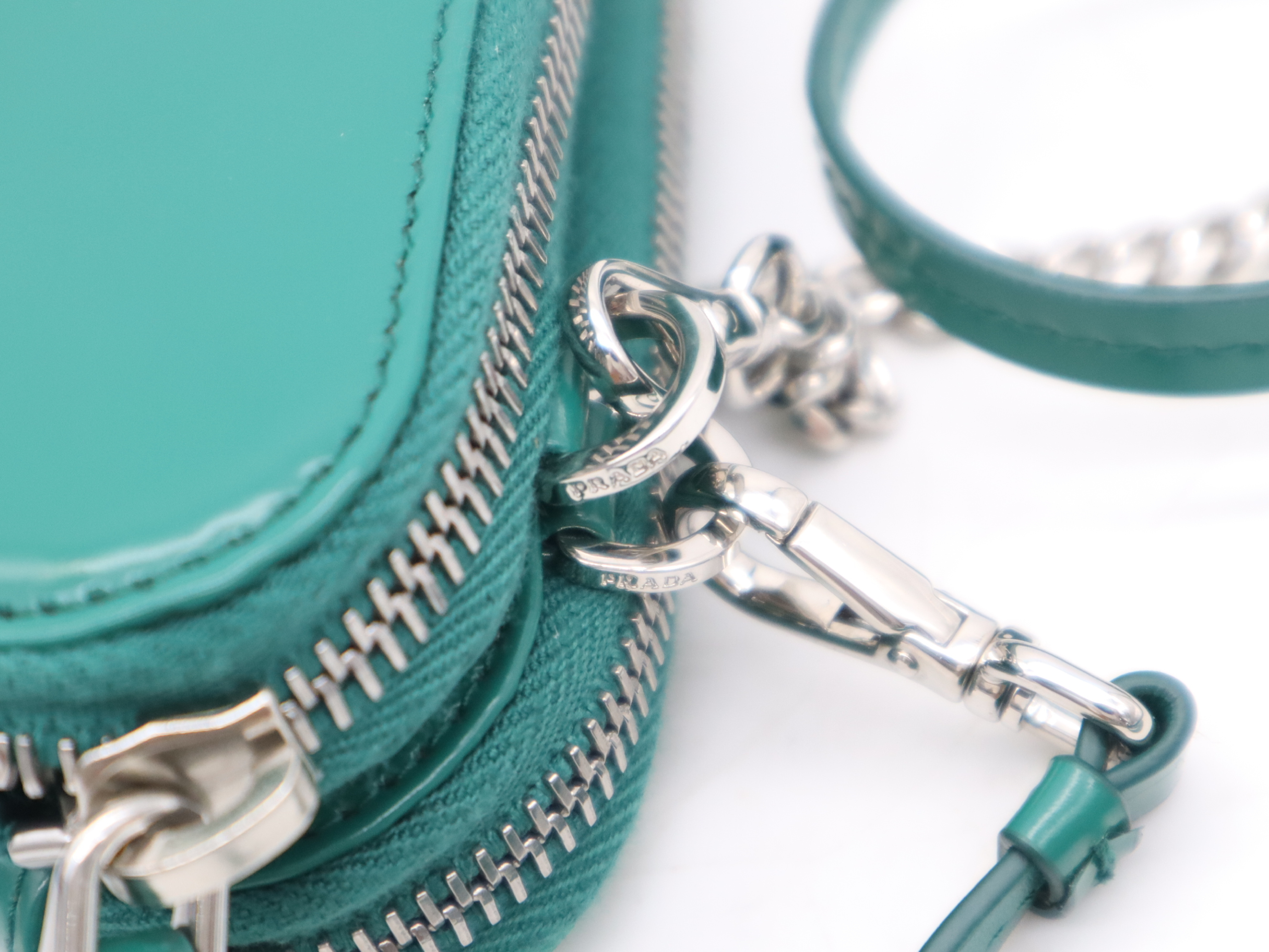 1NR015 Bijou Leather Triangle Mini Pouch, Green, with Shoulder Strap and Box, RFID Tested, Shoulder Bag — view 6