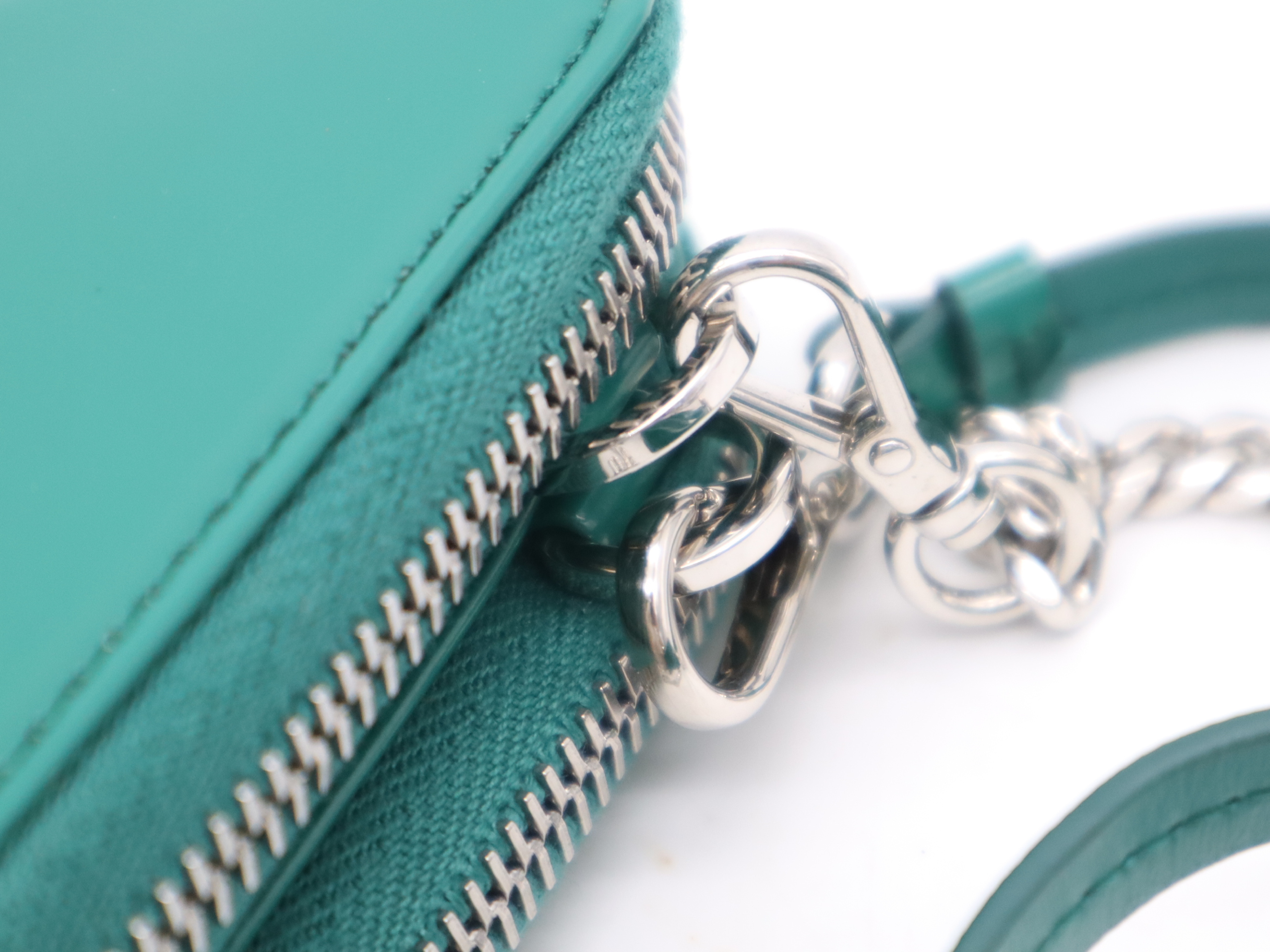 1NR015 Bijou Leather Triangle Mini Pouch, Green, with Shoulder Strap and Box, RFID Tested, Shoulder Bag — view 7
