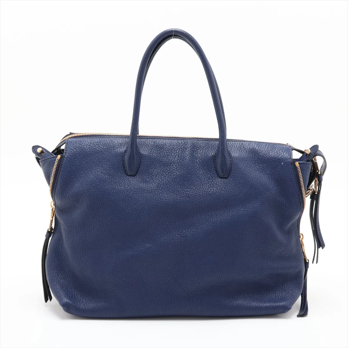 Leather 2-Way Handbag, Navy — view 2