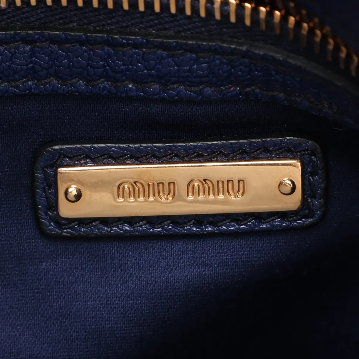 Leather 2-Way Handbag, Navy — view 11