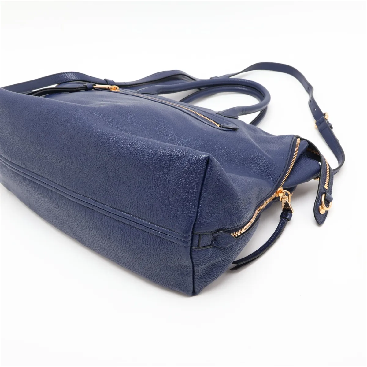 Leather 2-Way Handbag, Navy — view 3