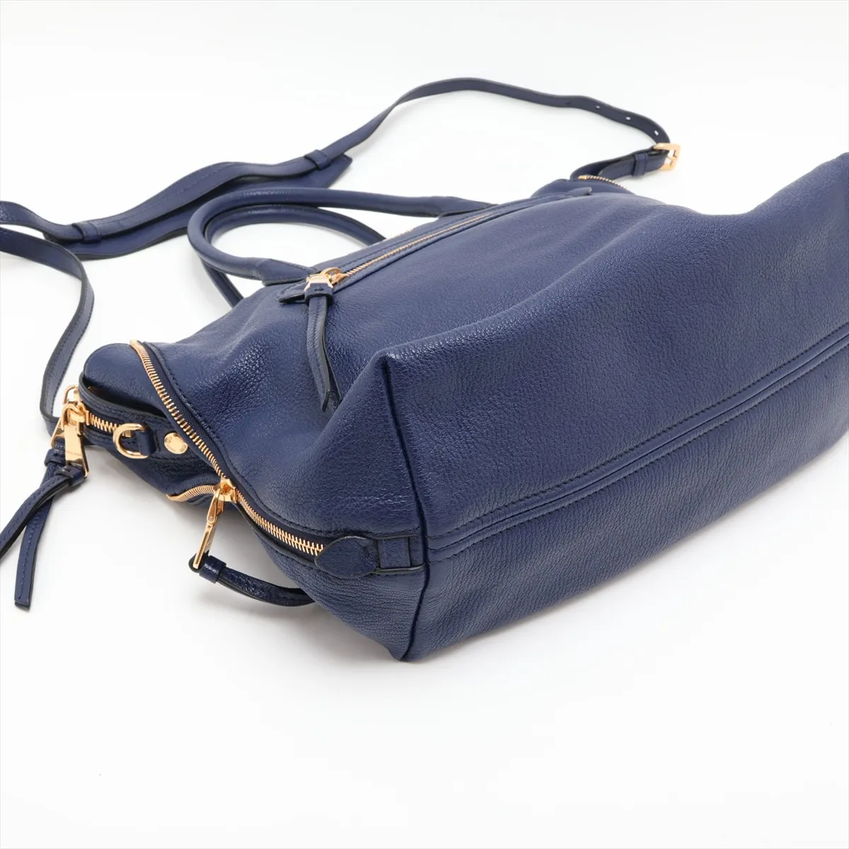 Leather 2-Way Handbag, Navy — view 4