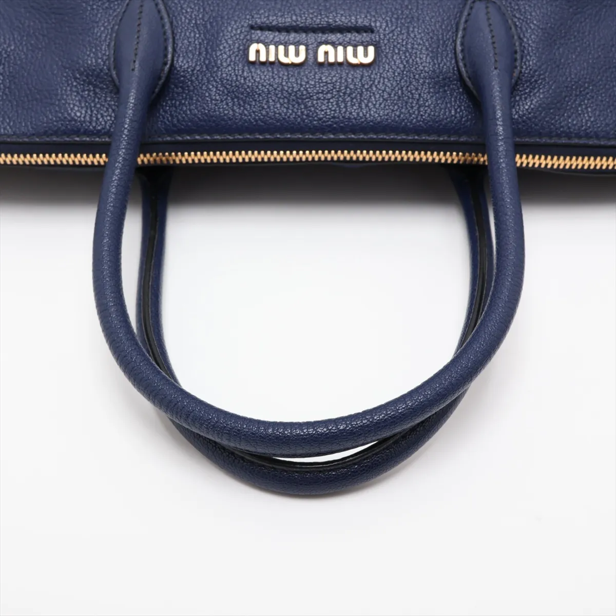 Leather 2-Way Handbag, Navy — view 5