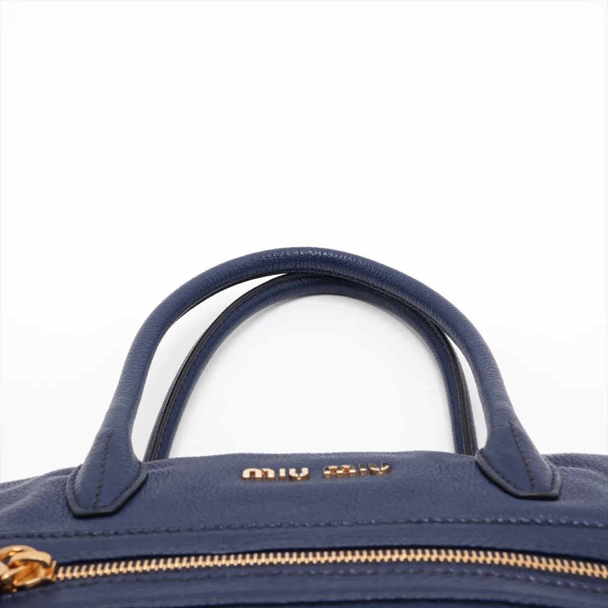 Leather 2-Way Handbag, Navy — view 6