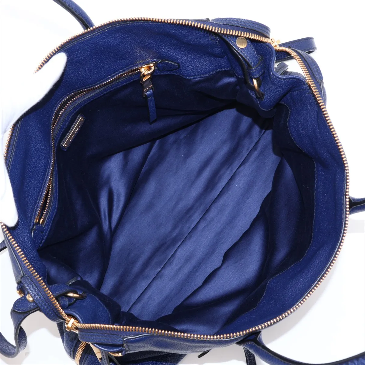Leather 2-Way Handbag, Navy — view 8