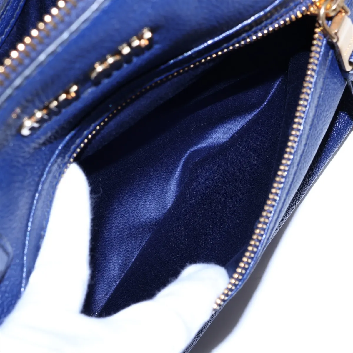 Leather 2-Way Handbag, Navy — view 10