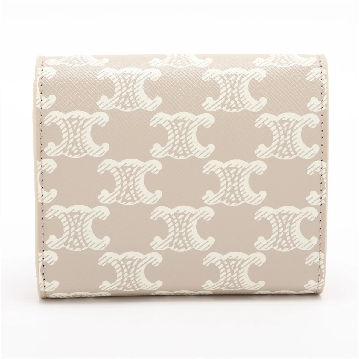 Triomphe Small Flap Wallet Leather Compact Wallet Beige — view 2