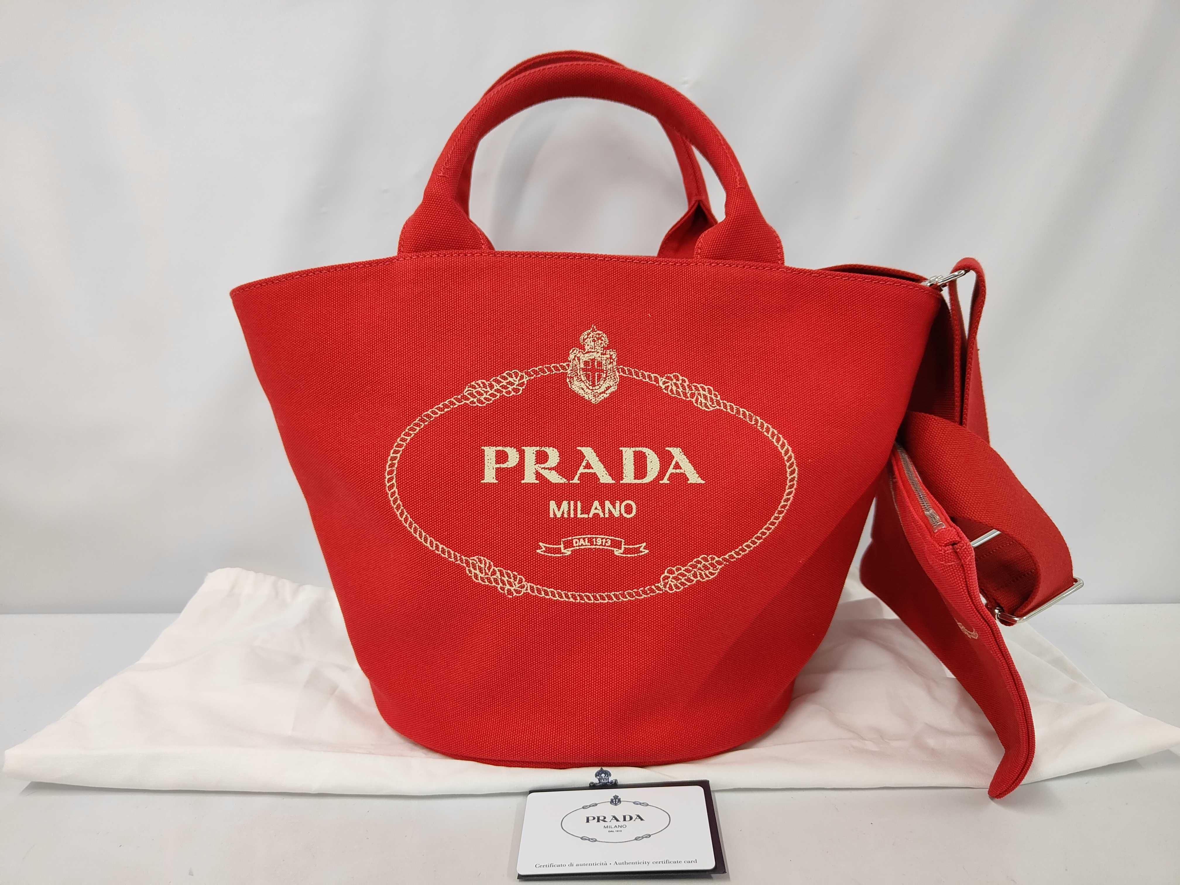 Canapa Red Bucket-Shaped 2-Way Handbag with Stitcher - Tote Bag