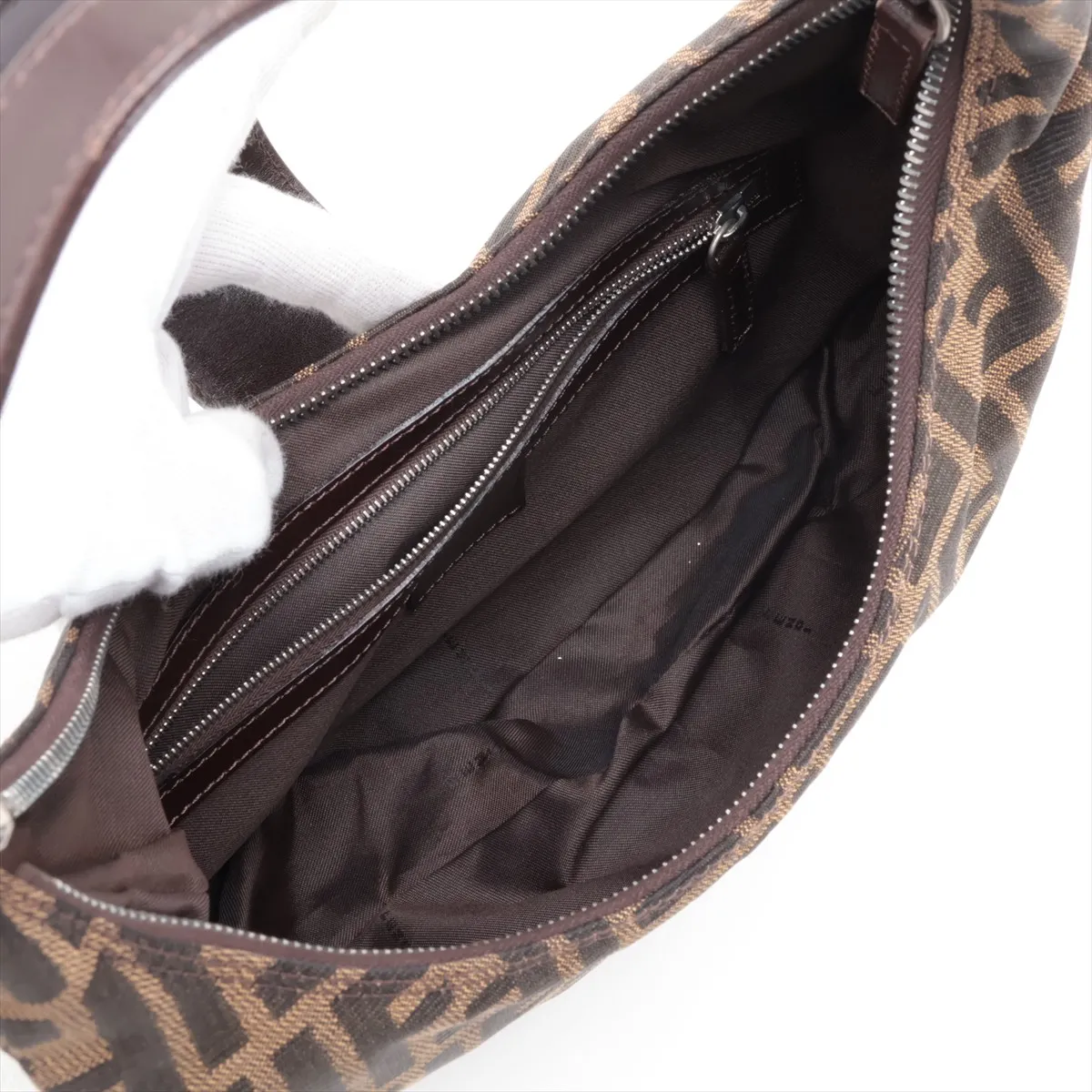 Zucca Canvas x Leather Shoulder Bag, Brown — view 7