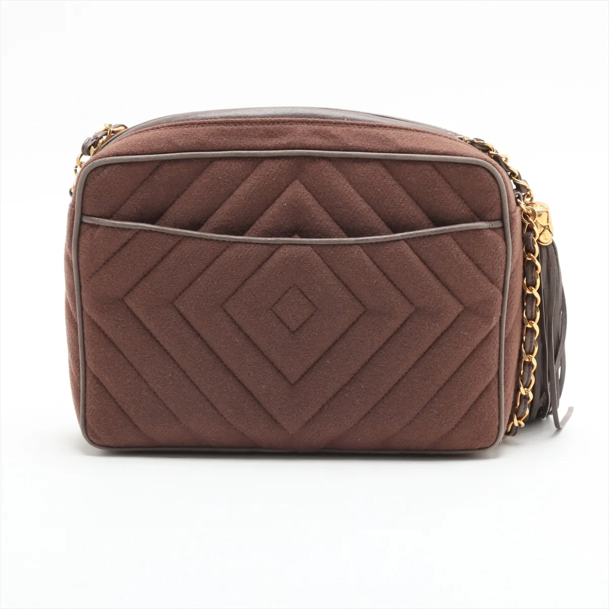 Cocomark Wool x Lambskin Chain Shoulder Bag Fringe Brown x Gray Gold Hardware — view 2