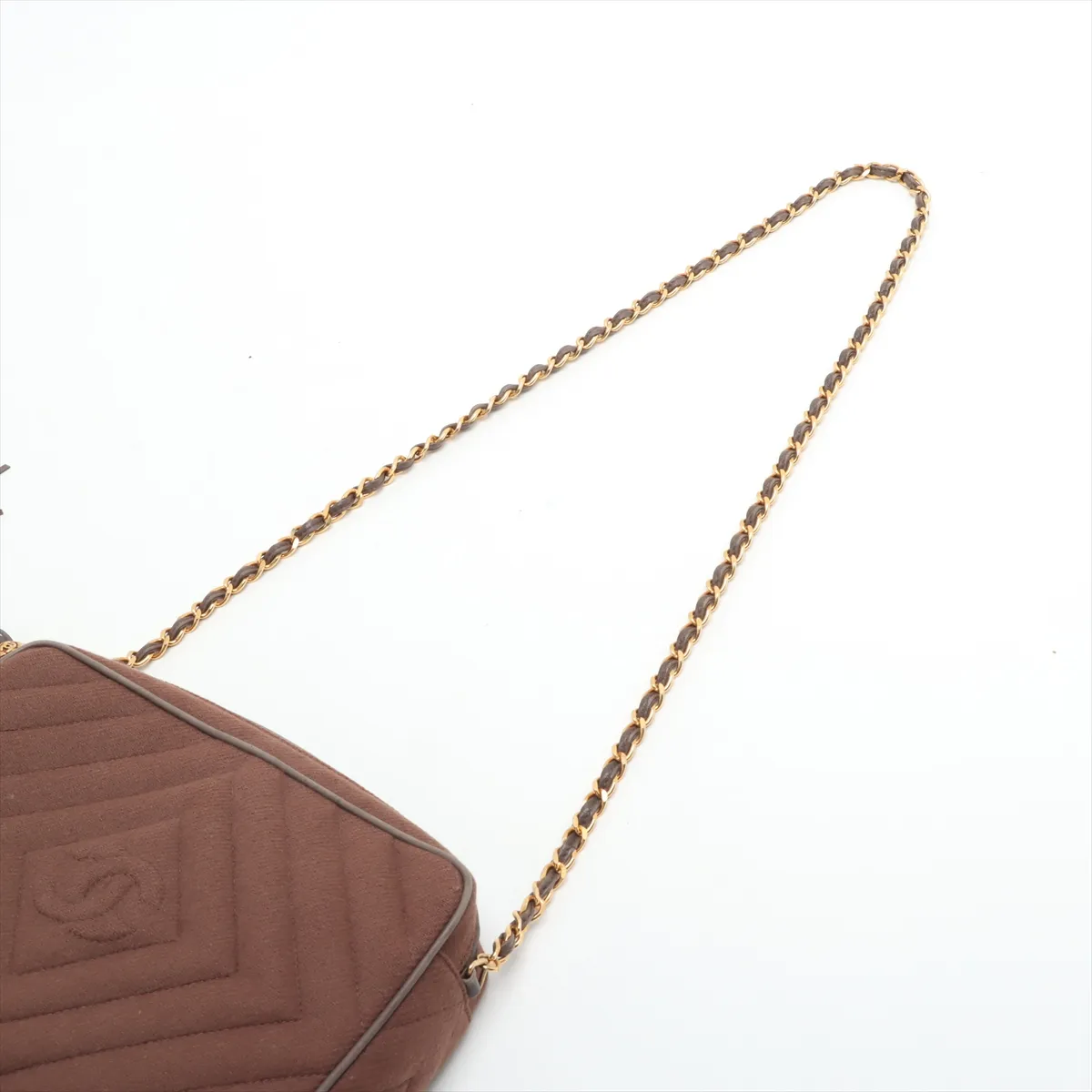 Cocomark Wool x Lambskin Chain Shoulder Bag Fringe Brown x Gray Gold Hardware — view 5