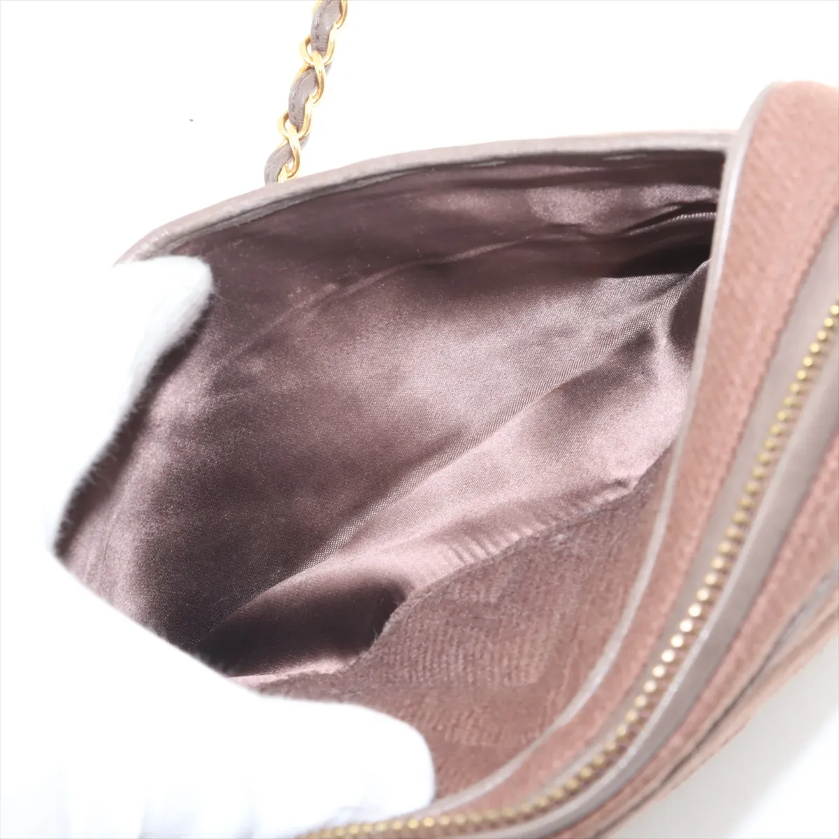 Cocomark Wool x Lambskin Chain Shoulder Bag Fringe Brown x Gray Gold Hardware — view 8
