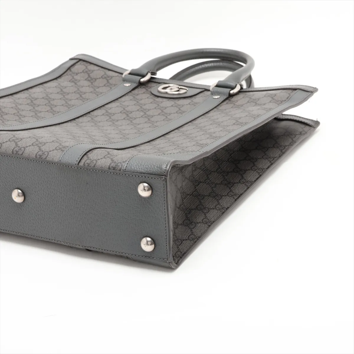 GG Supreme 731793 PVC x Leather 2-Way Tote Bag, Gray — view 3