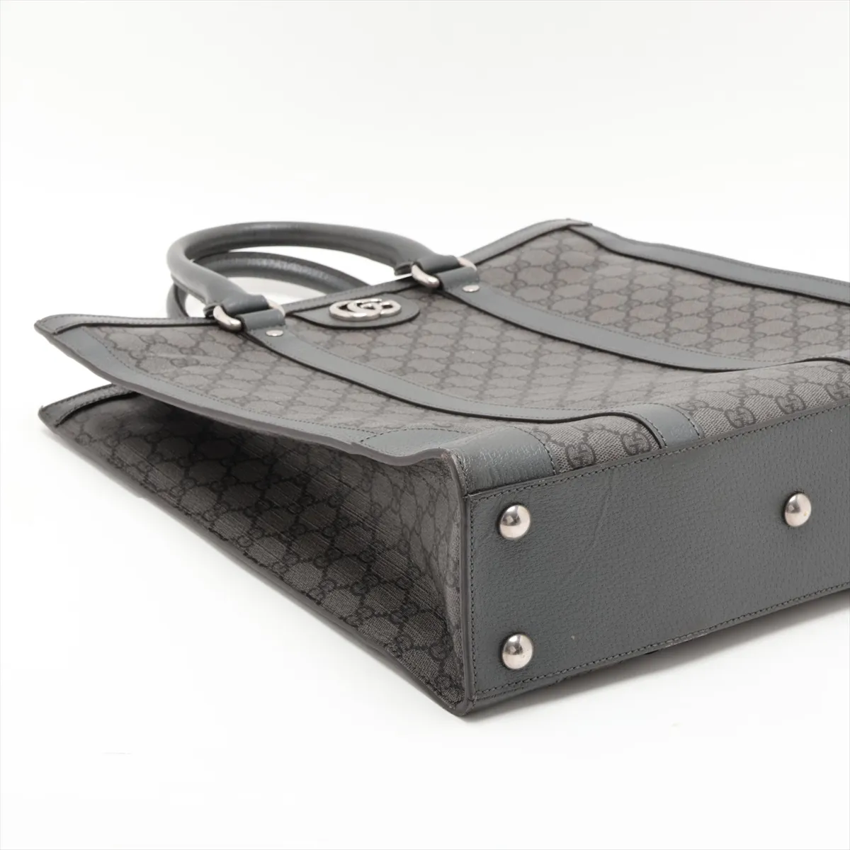 GG Supreme 731793 PVC x Leather 2-Way Tote Bag, Gray — view 4