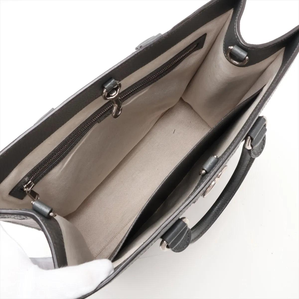 GG Supreme 731793 PVC x Leather 2-Way Tote Bag, Gray — view 8