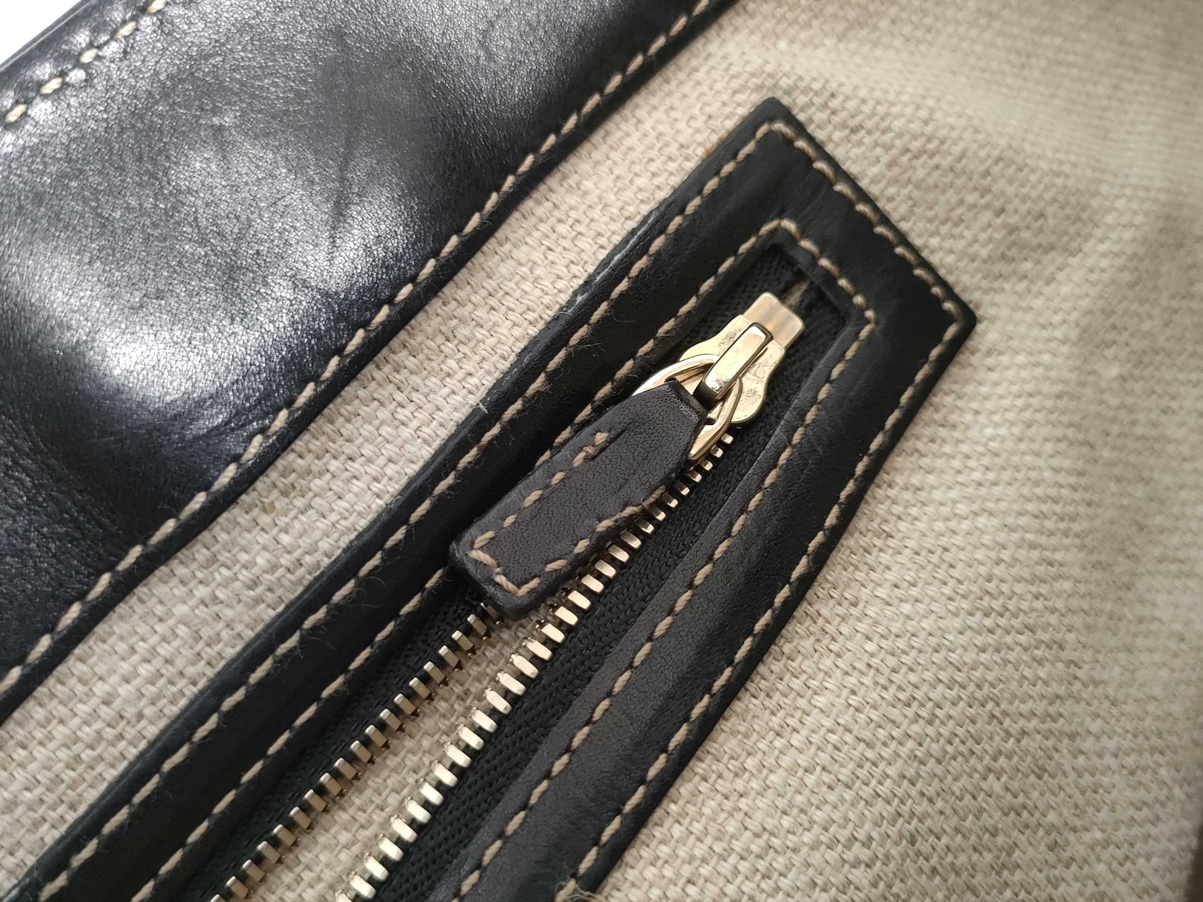 141432 Tote Bag, Canvas and Leather, Beige and Black Tote Bag — view 12