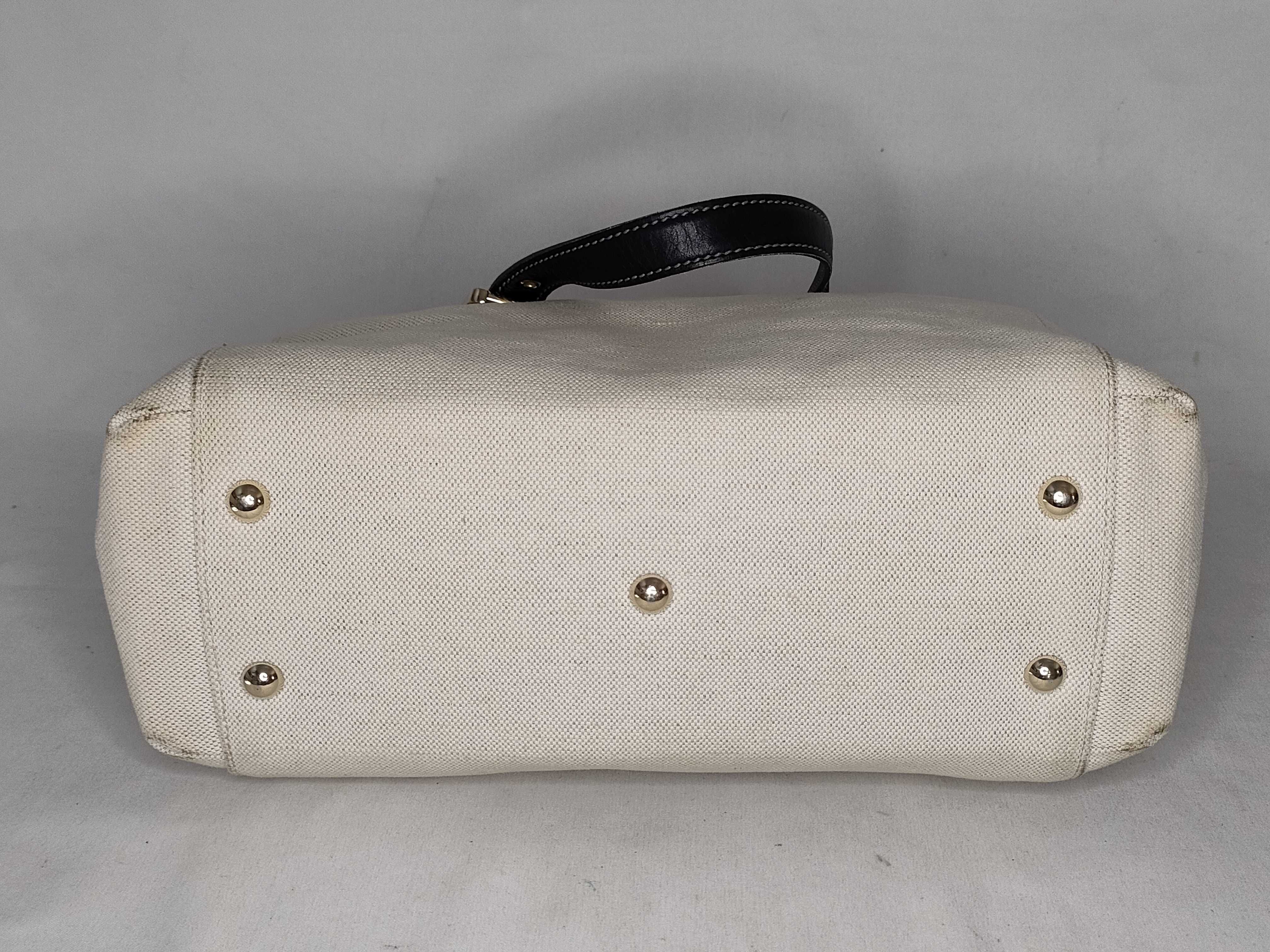 141432 Tote Bag, Canvas and Leather, Beige and Black Tote Bag — view 7