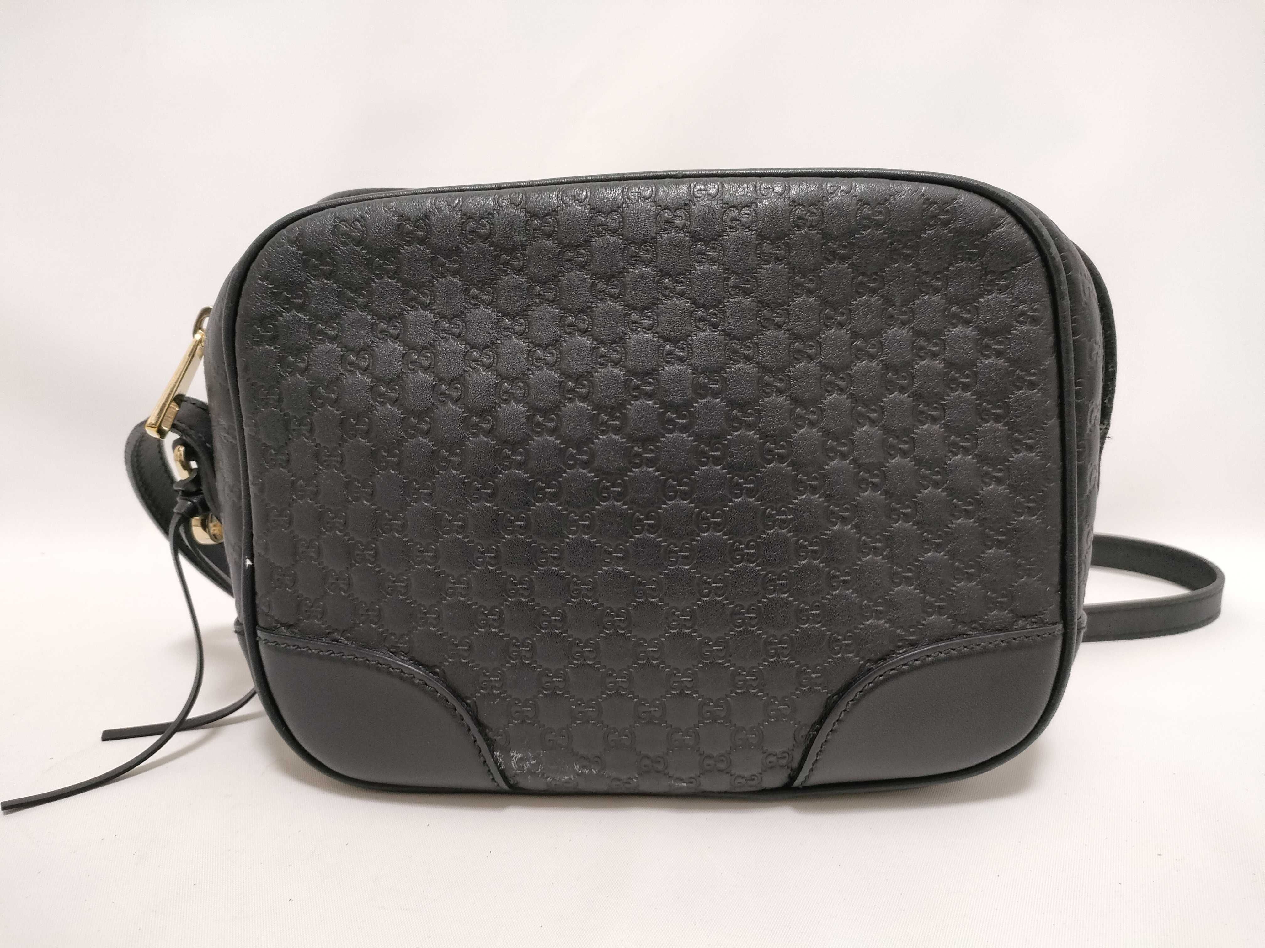 Microguccissima Leather Shoulder Bag, Black, 449413 (Outlet)