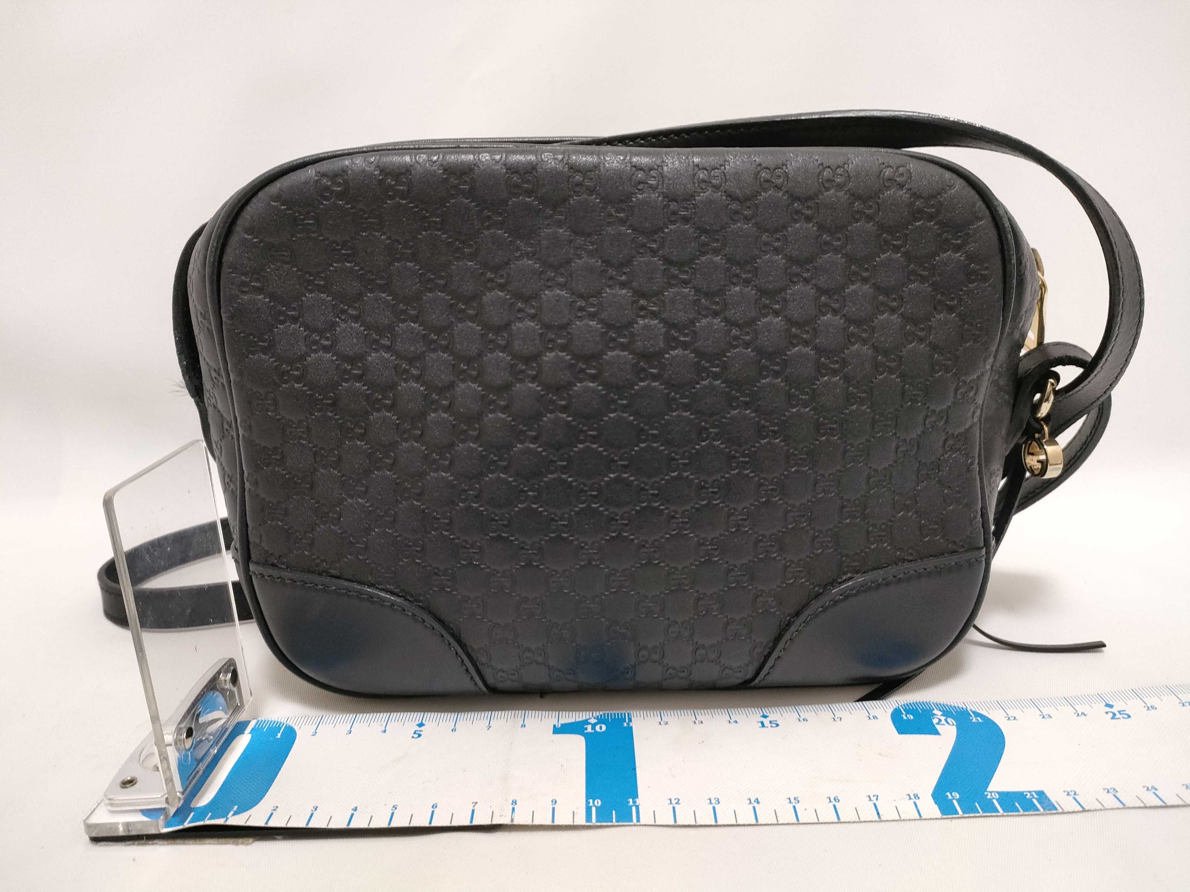 Microguccissima Leather Shoulder Bag, Black, 449413 (Outlet) — view 2