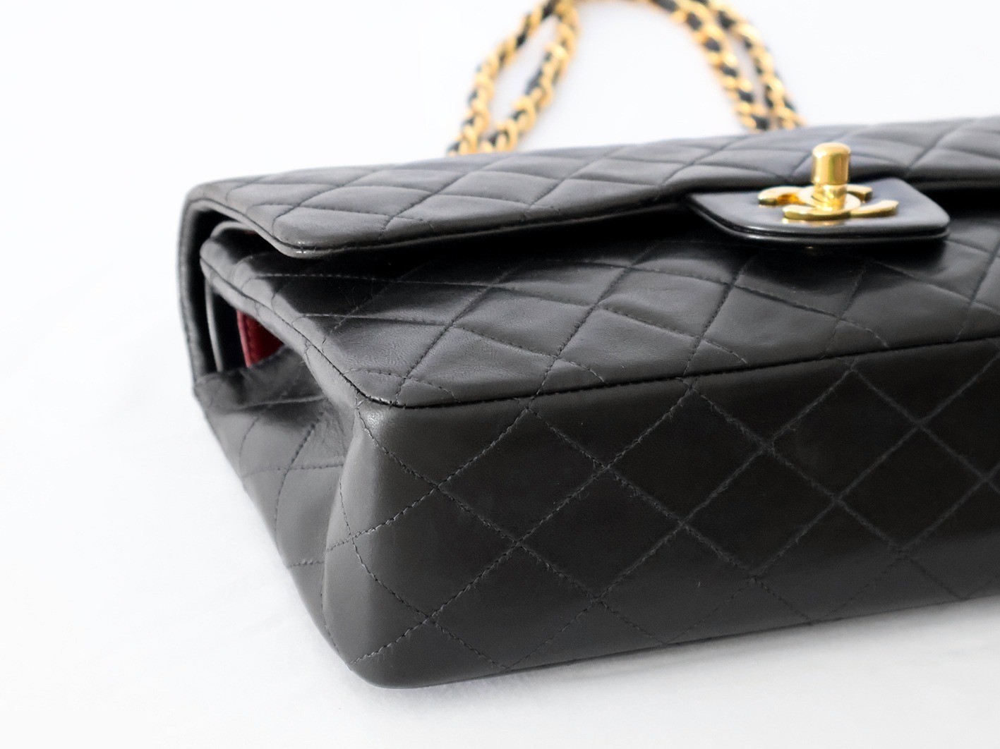 Matelassé 25 Lambskin Double Flap Double Chain Shoulder Bag, Black — view 3