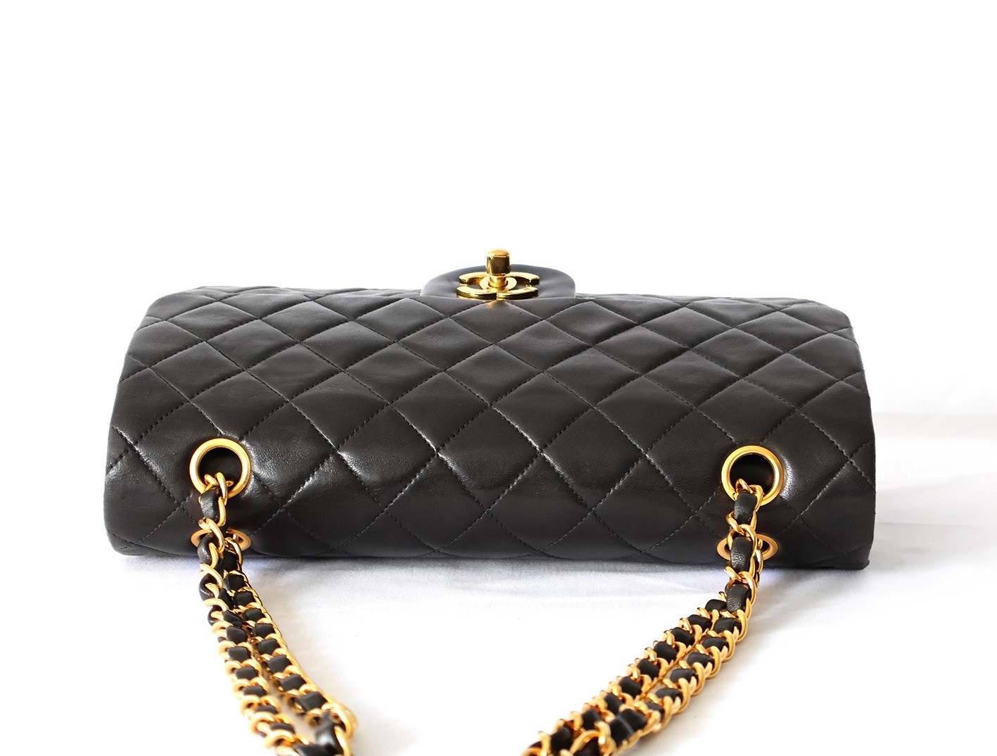 Matelassé 25 Lambskin Double Flap Double Chain Shoulder Bag, Black — view 8