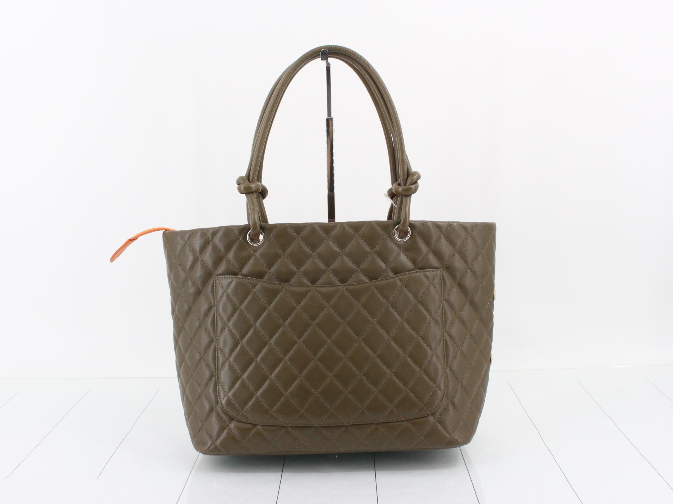 Cambon Line Large Tote Bag, Lambskin, Khaki — view 2