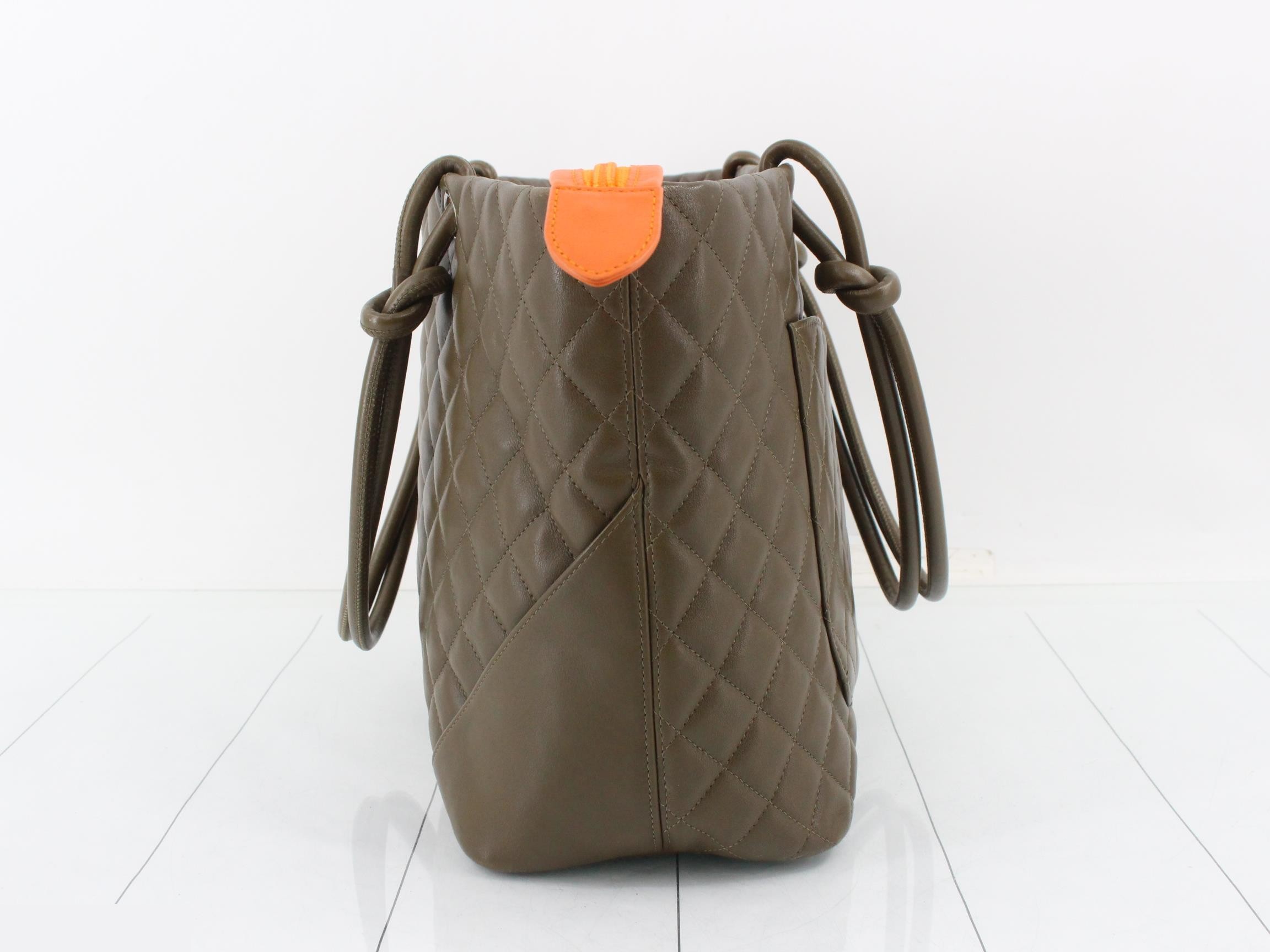 Cambon Line Large Tote Bag, Lambskin, Khaki — view 3