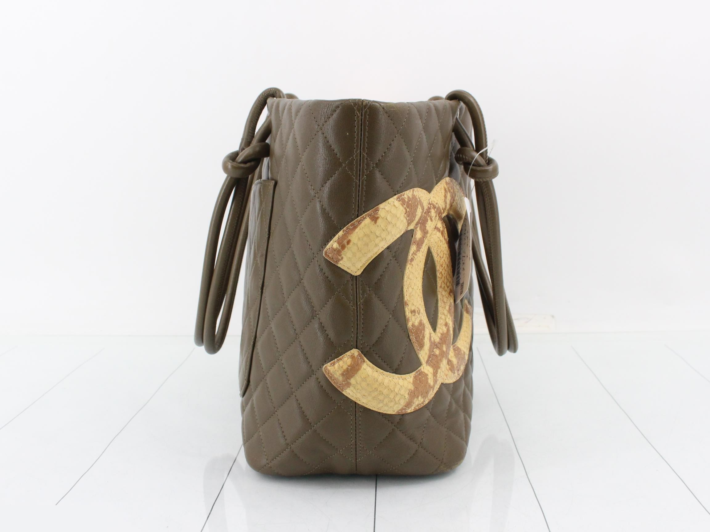 Cambon Line Large Tote Bag, Lambskin, Khaki — view 4