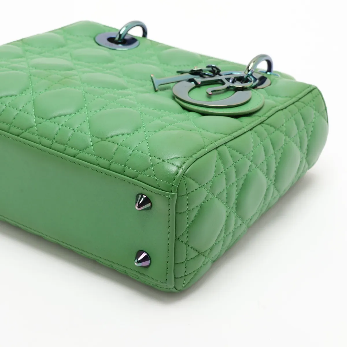 Cannage Lady Dior Leather 2-Way Handbag, Green — view 3