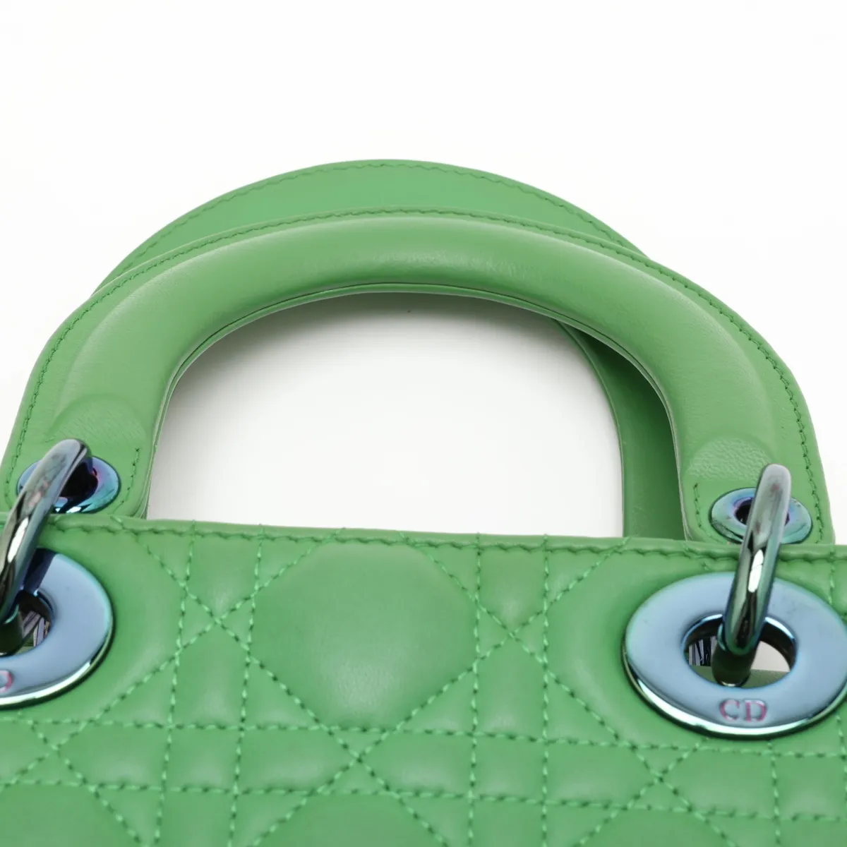 Cannage Lady Dior Leather 2-Way Handbag, Green — view 6