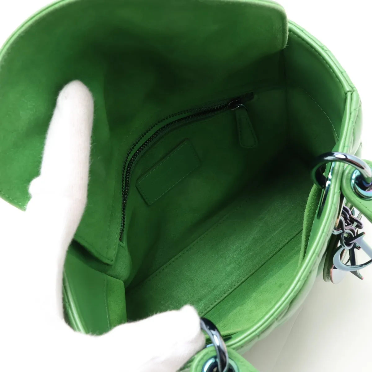 Cannage Lady Dior Leather 2-Way Handbag, Green — view 8