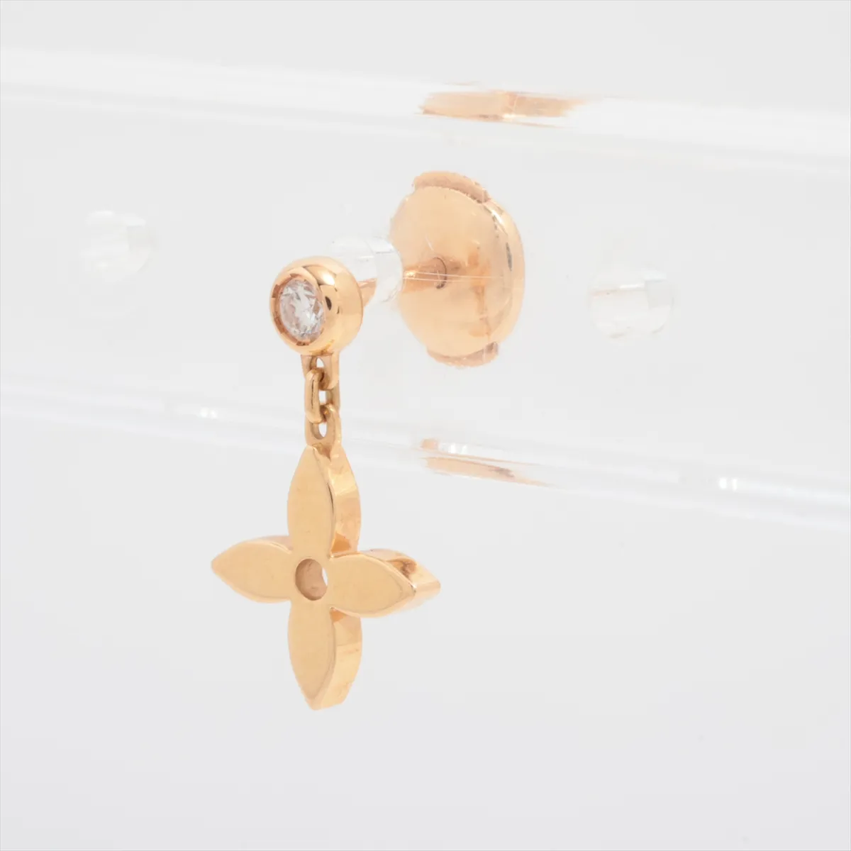Puce Monogram Idylle Diamond Single Earring, 750 (PG), 1.1g, D68312, Metal Scratches — view 3