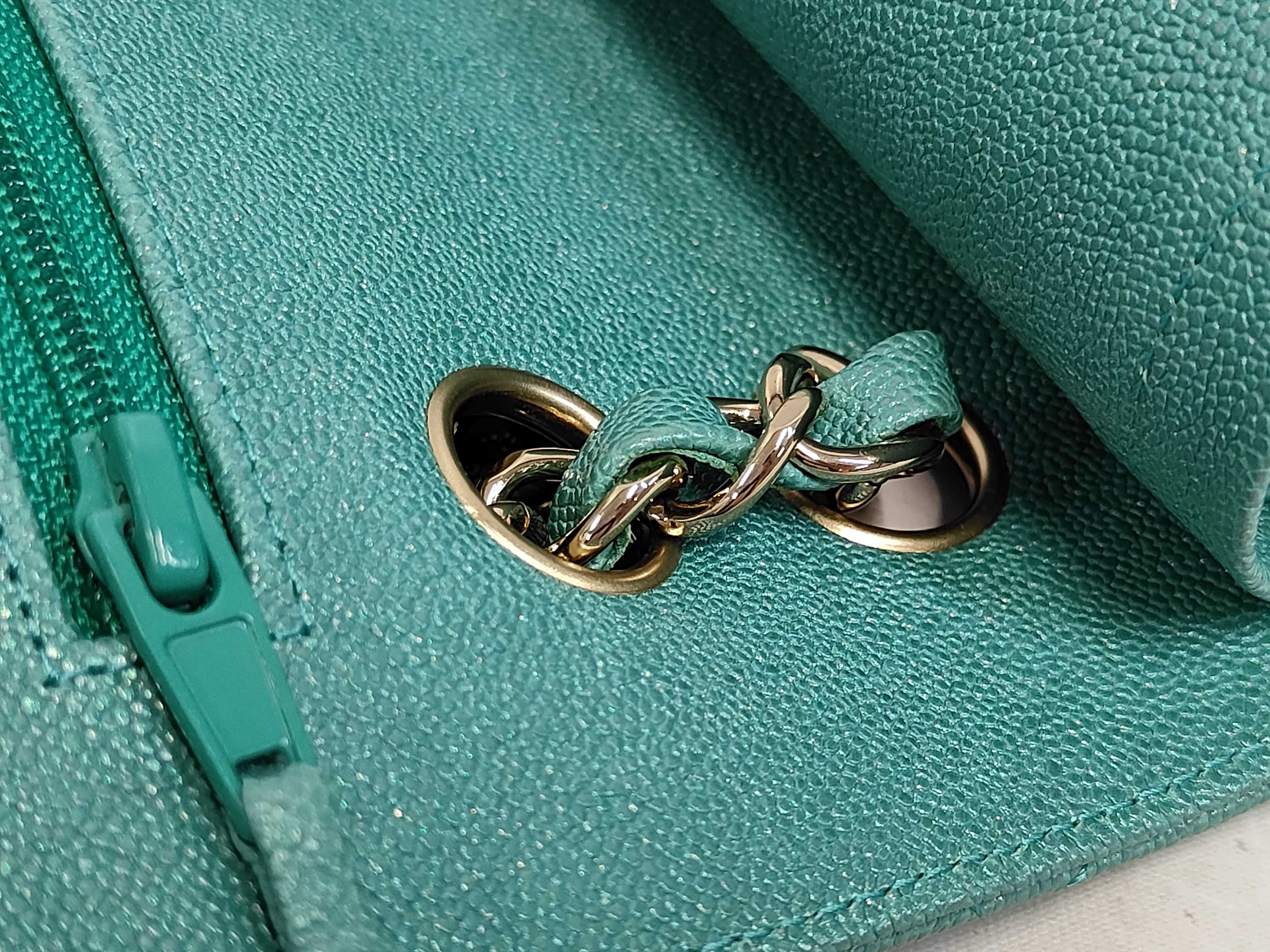 Double Flap 23 Chain Shoulder Bag, Matelassé, Caviar Leather, Mint Green, PG (Pink Gold) — view 6