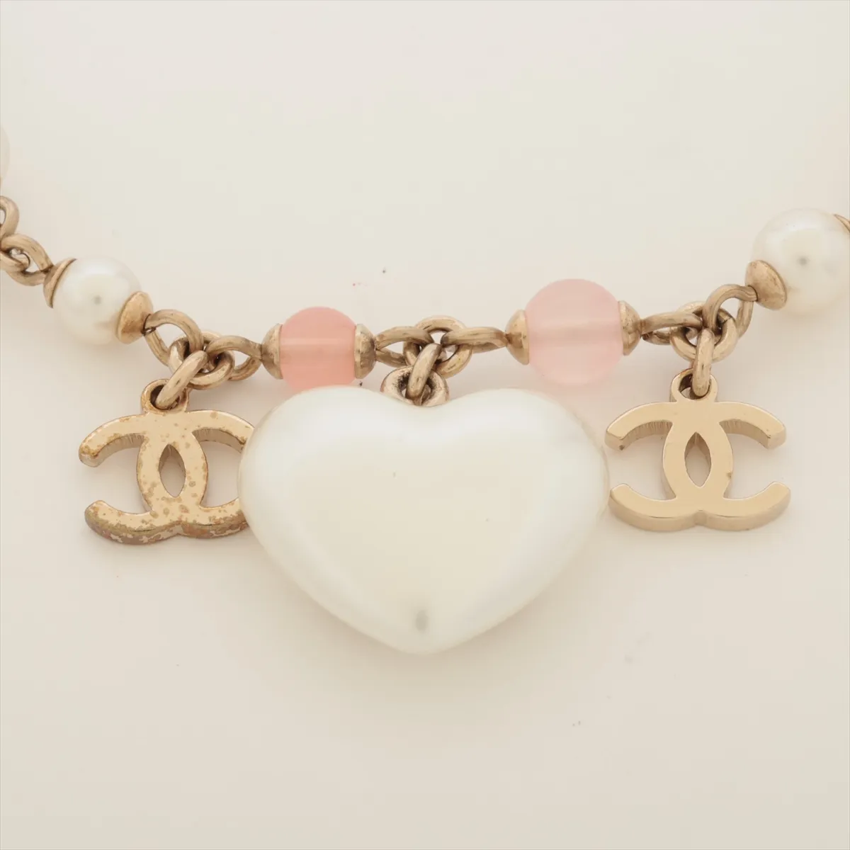 Coco Mark Heart A21B Bracelet, GP x Rhinestone x Faux Pearl, Gold, — view 3