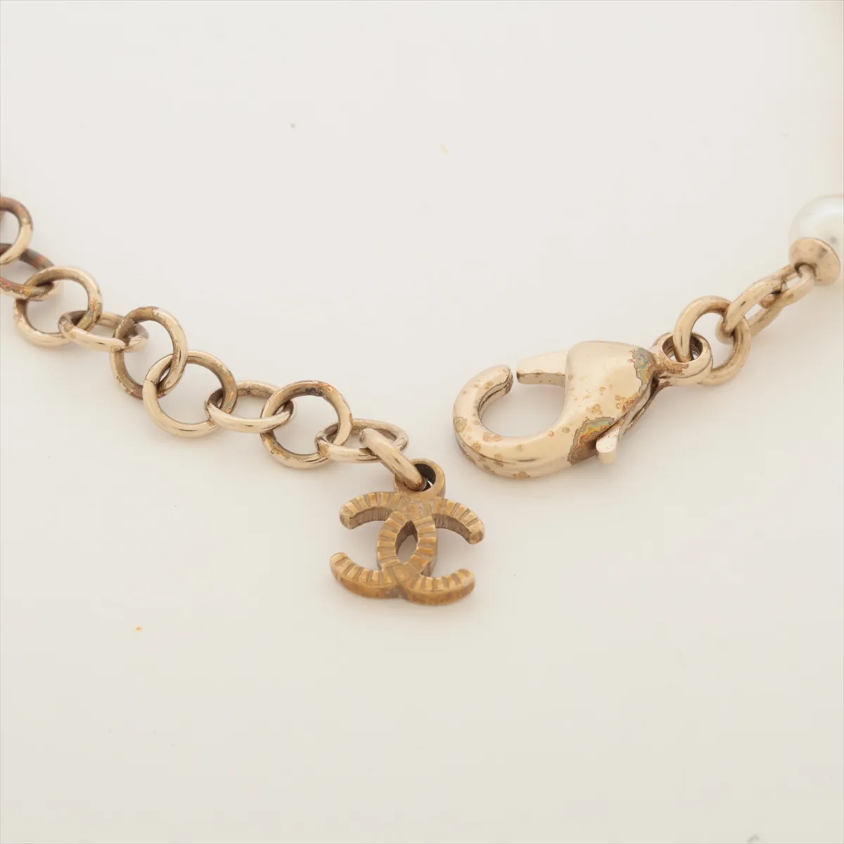 Coco Mark Heart A21B Bracelet, GP x Rhinestone x Faux Pearl, Gold, — view 4