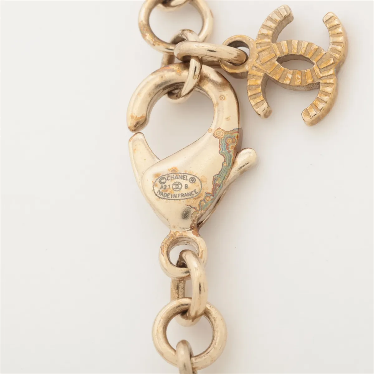 Coco Mark Heart A21B Bracelet, GP x Rhinestone x Faux Pearl, Gold, — view 5