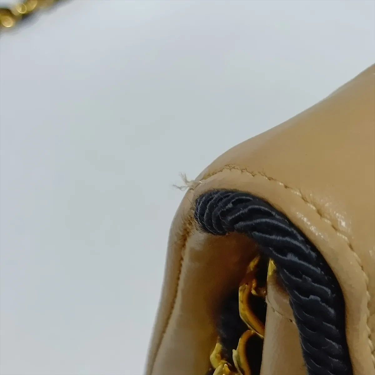 Mademoiselle Lambskin Chain Shoulder Bag, Beige x Black, Gold Hardware — view 11