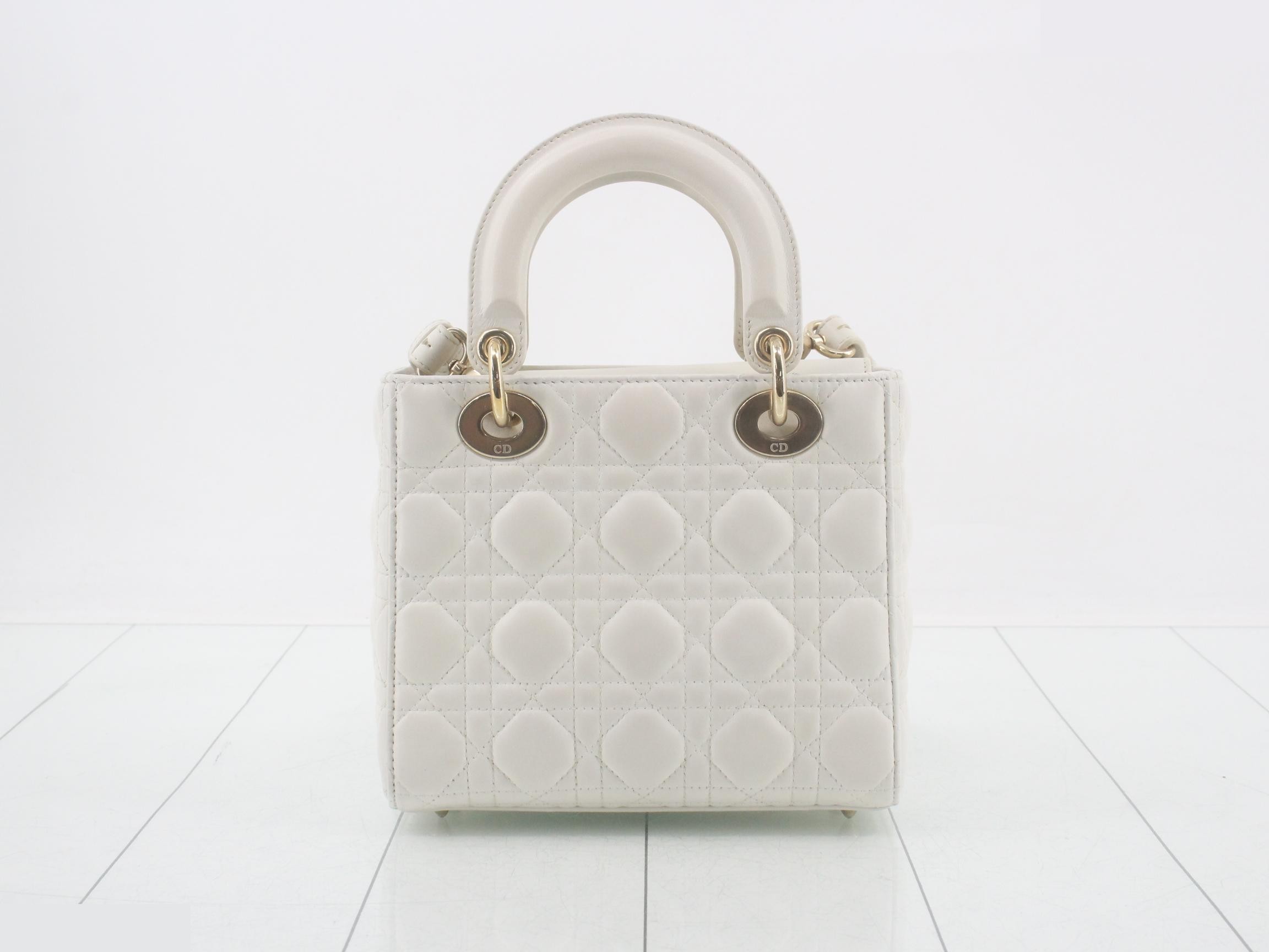 MyABC My Lady Dior Lambskin White 2-Way Handbag with Strap — view 2