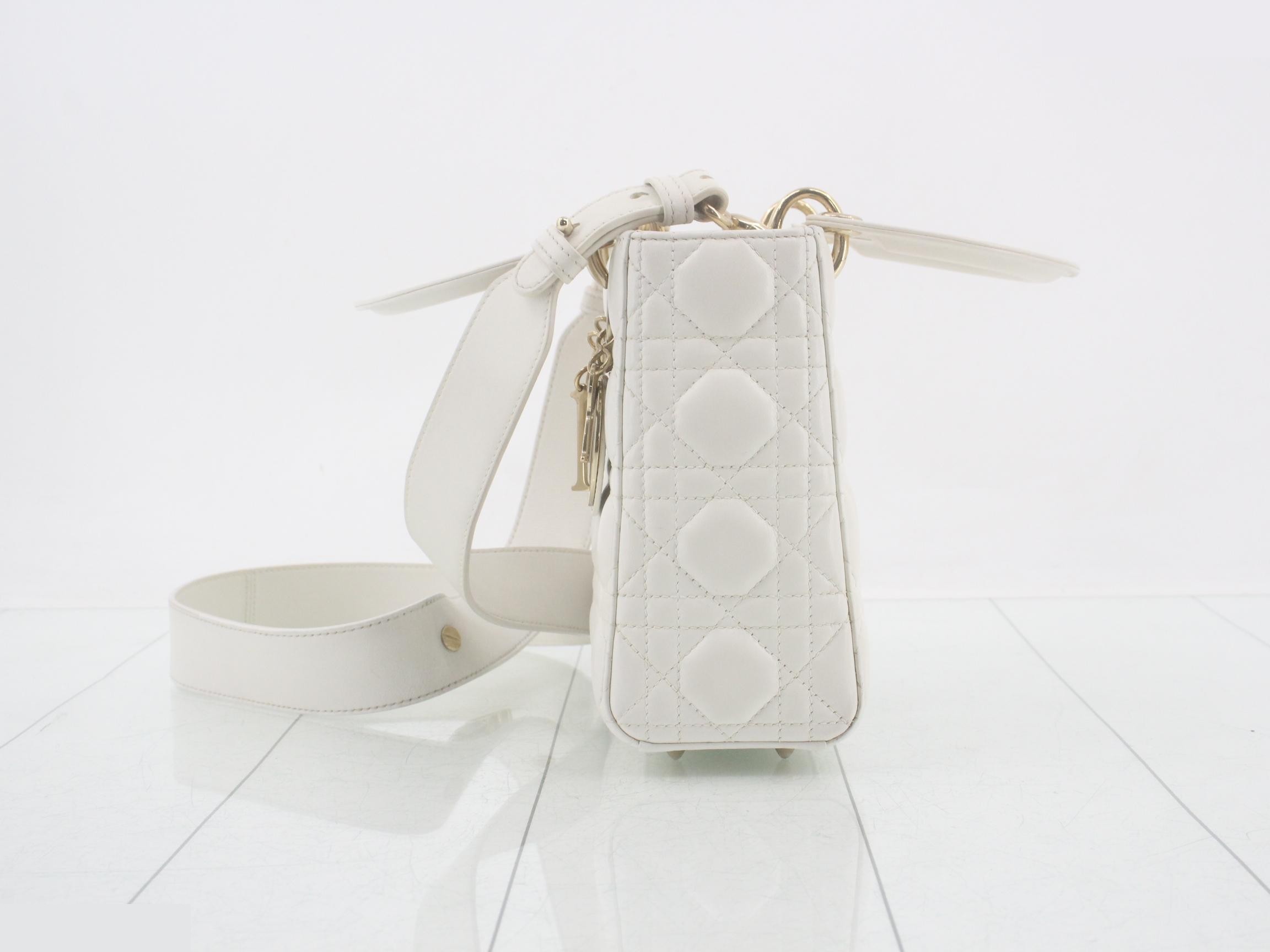MyABC My Lady Dior Lambskin White 2-Way Handbag with Strap — view 3