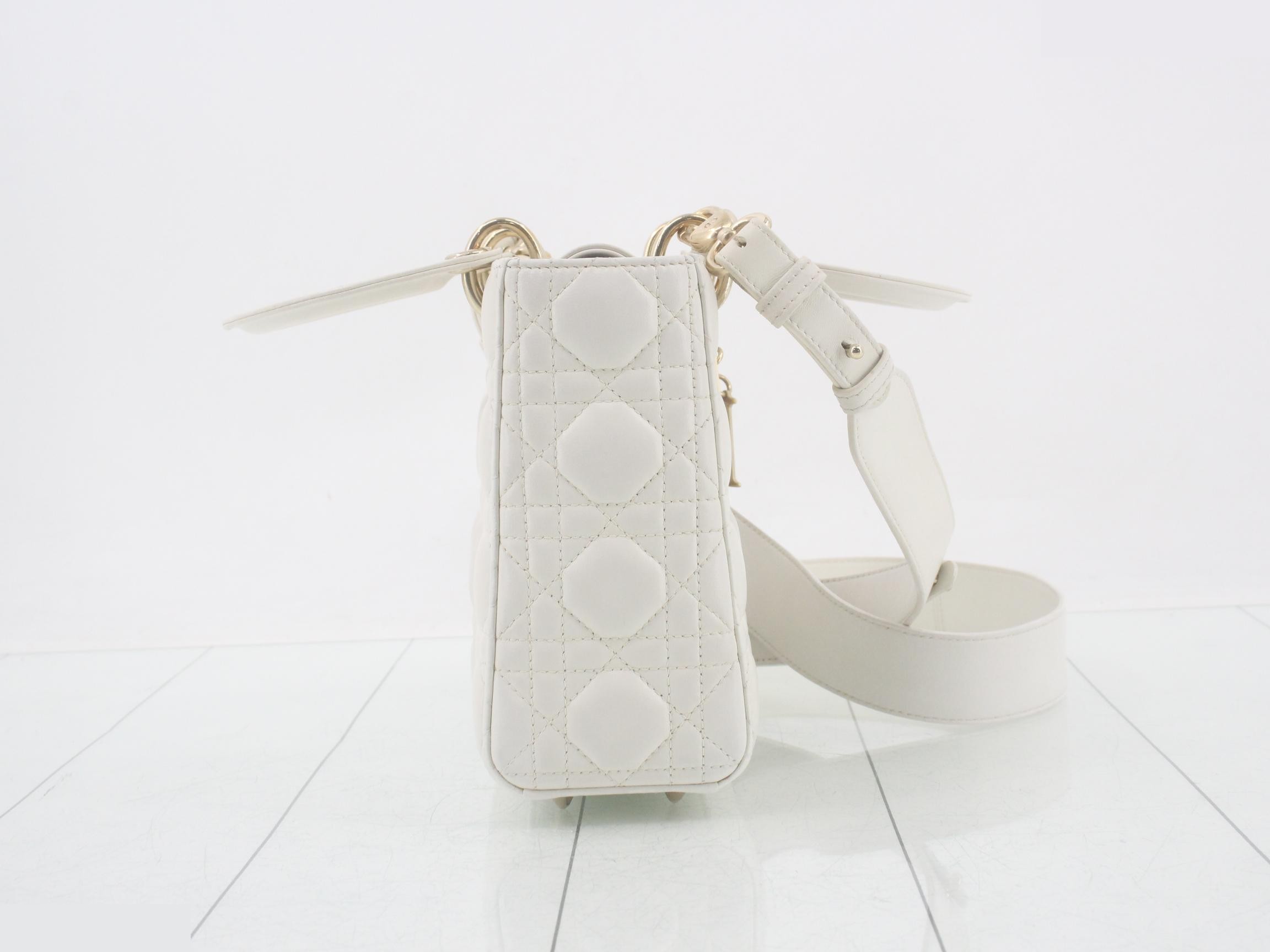MyABC My Lady Dior Lambskin White 2-Way Handbag with Strap — view 4