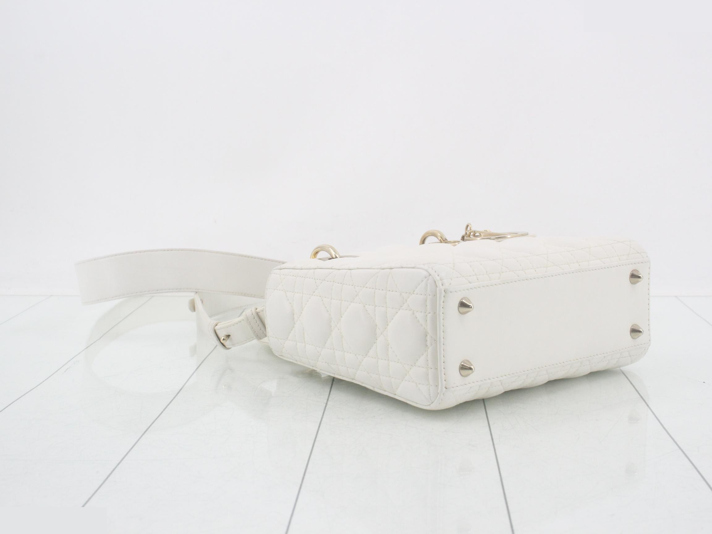 MyABC My Lady Dior Lambskin White 2-Way Handbag with Strap — view 5