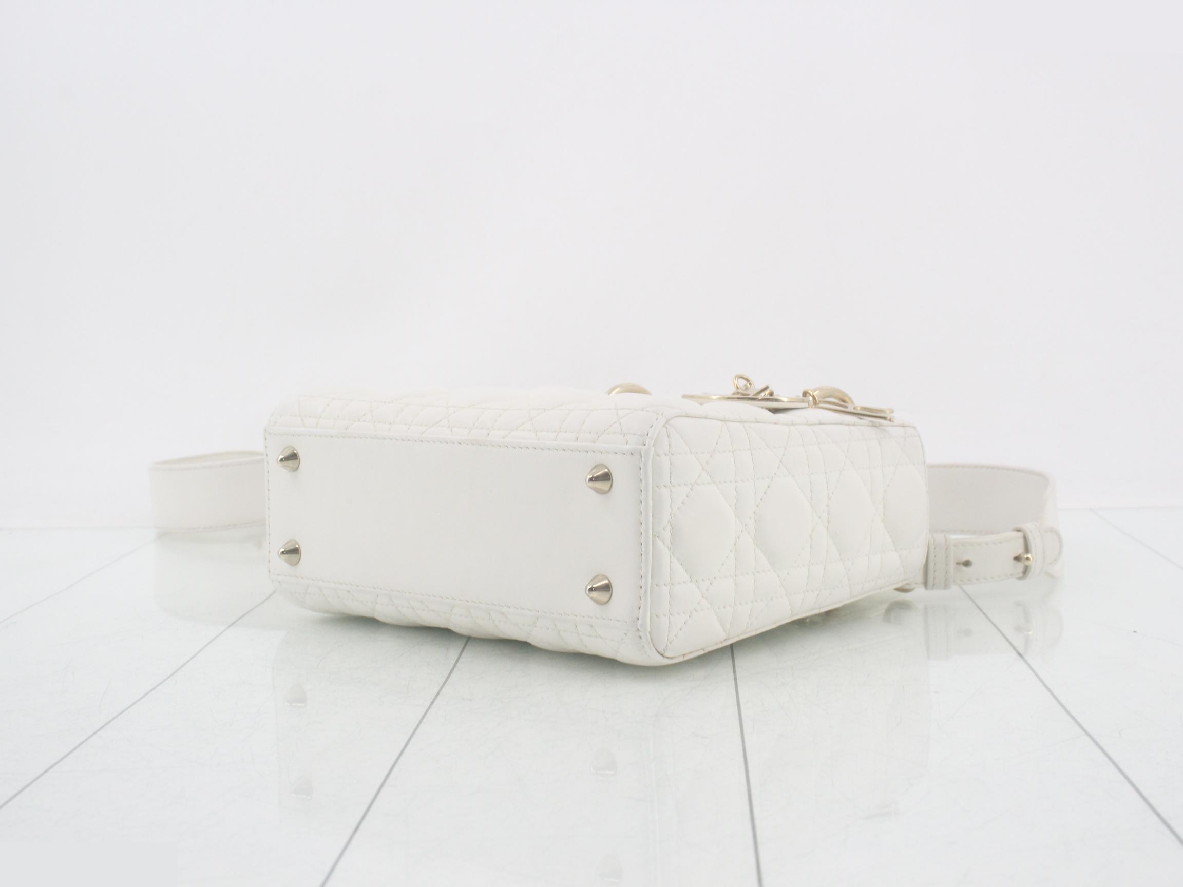MyABC My Lady Dior Lambskin White 2-Way Handbag with Strap — view 6