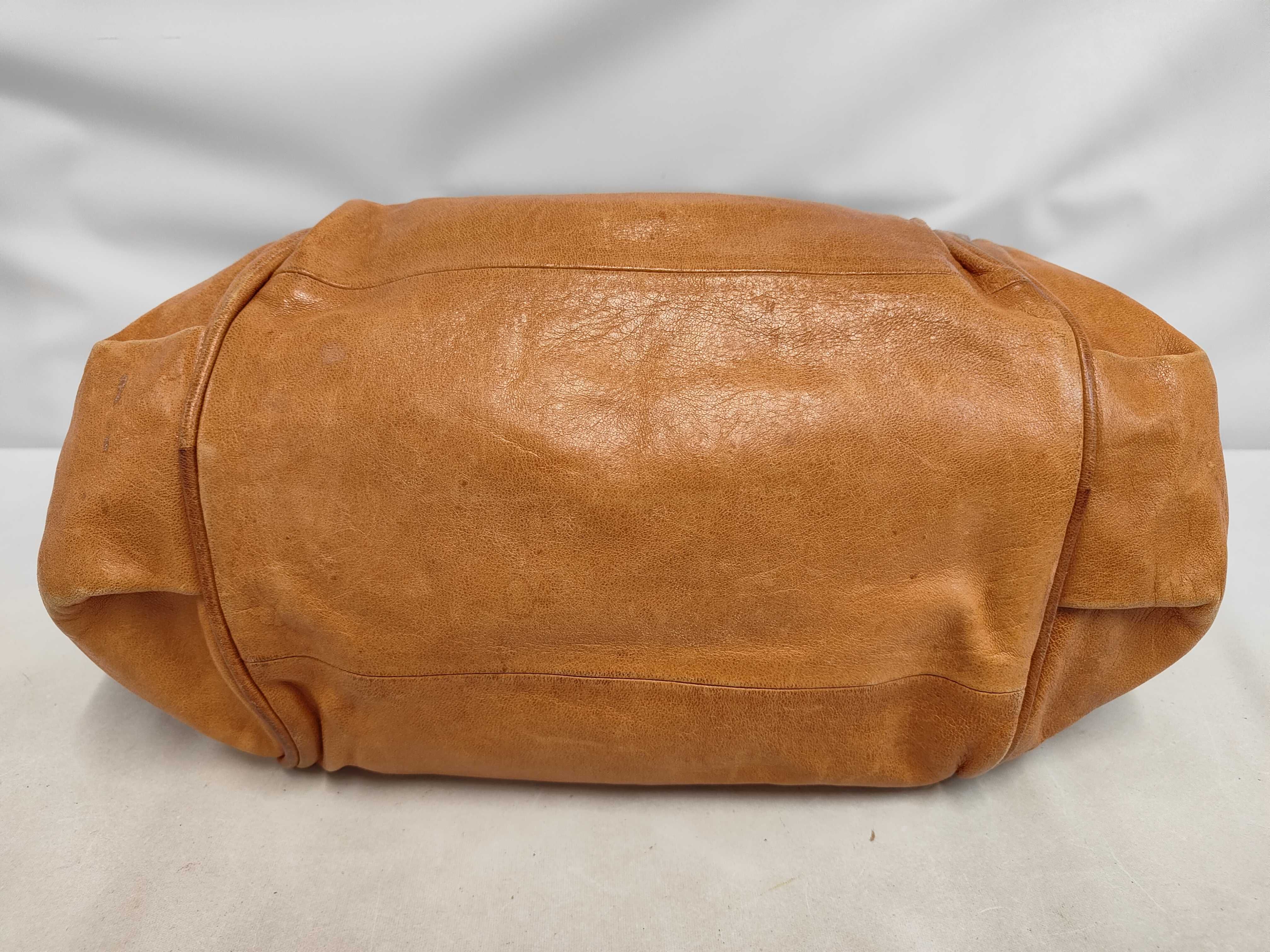 ETHEL all-leather camel handbag with metal hardware. — view 4