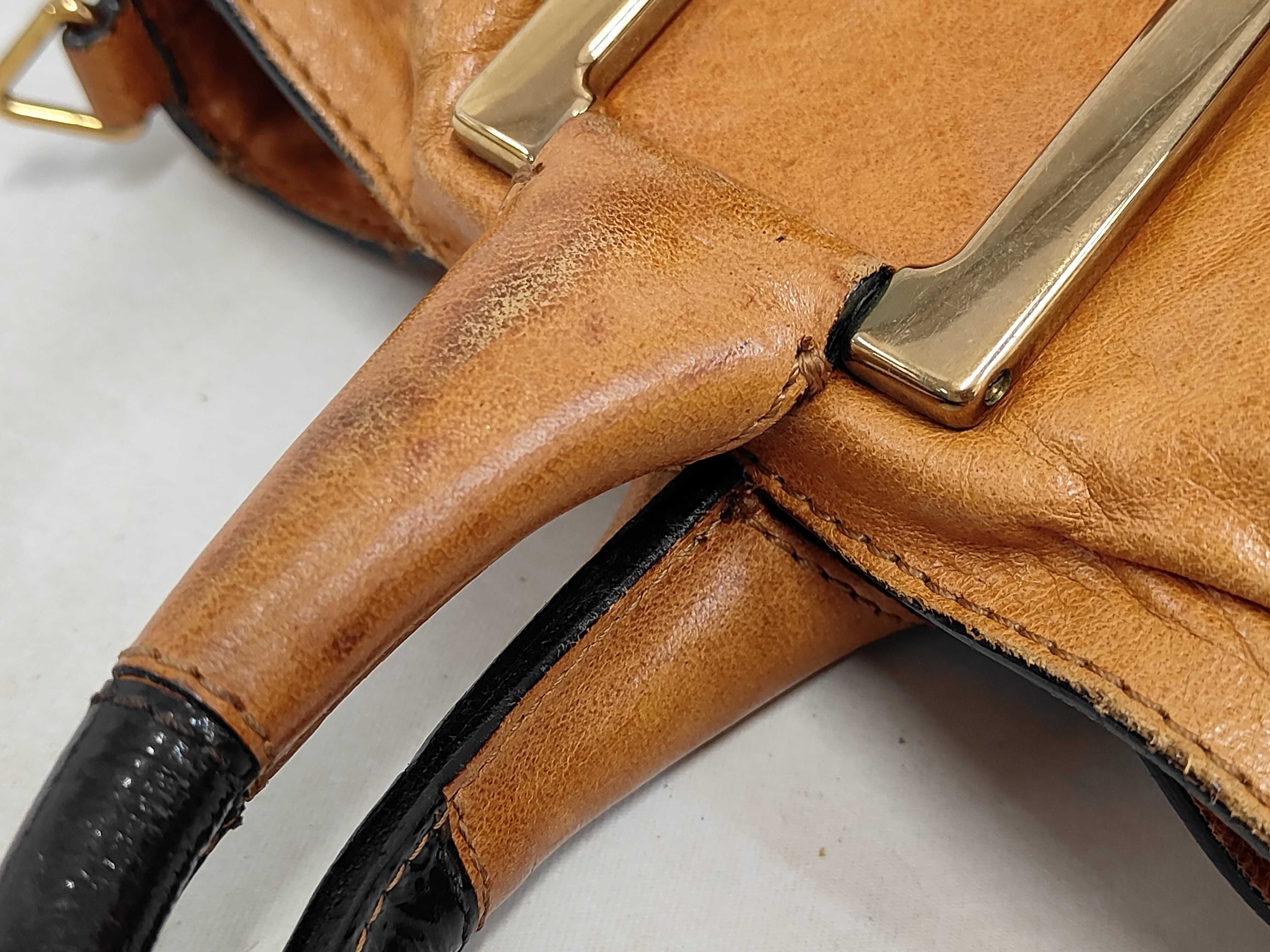 ETHEL all-leather camel handbag with metal hardware. — view 6
