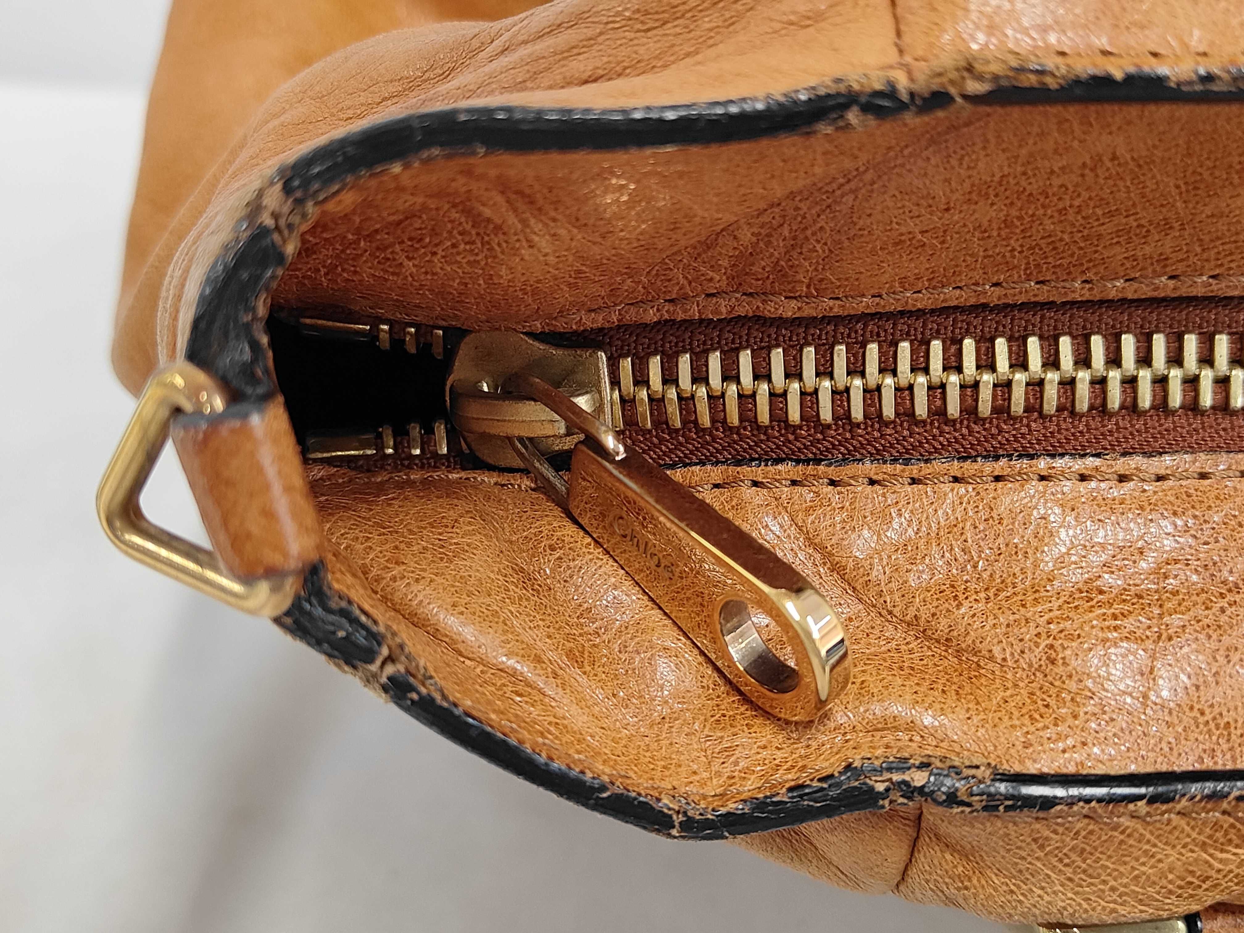 ETHEL all-leather camel handbag with metal hardware. — view 7